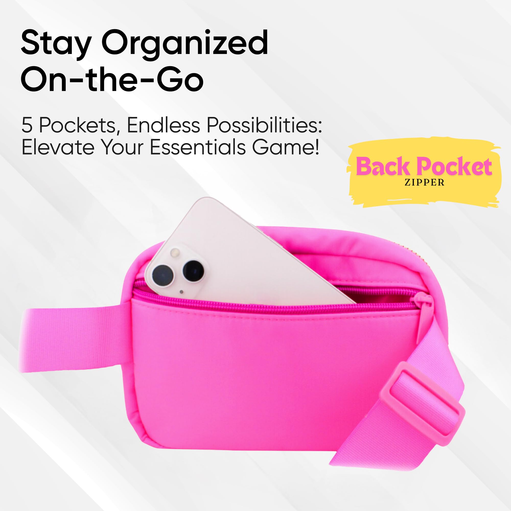 Stylish Hot Pink Belt Bag for Women & Girls - Fashionable Fanny Pack Waist Bag, Crossbody Purse for Everyday Use - Perfect for Travel, Gym, Running, Shopping & Outdoor Activities