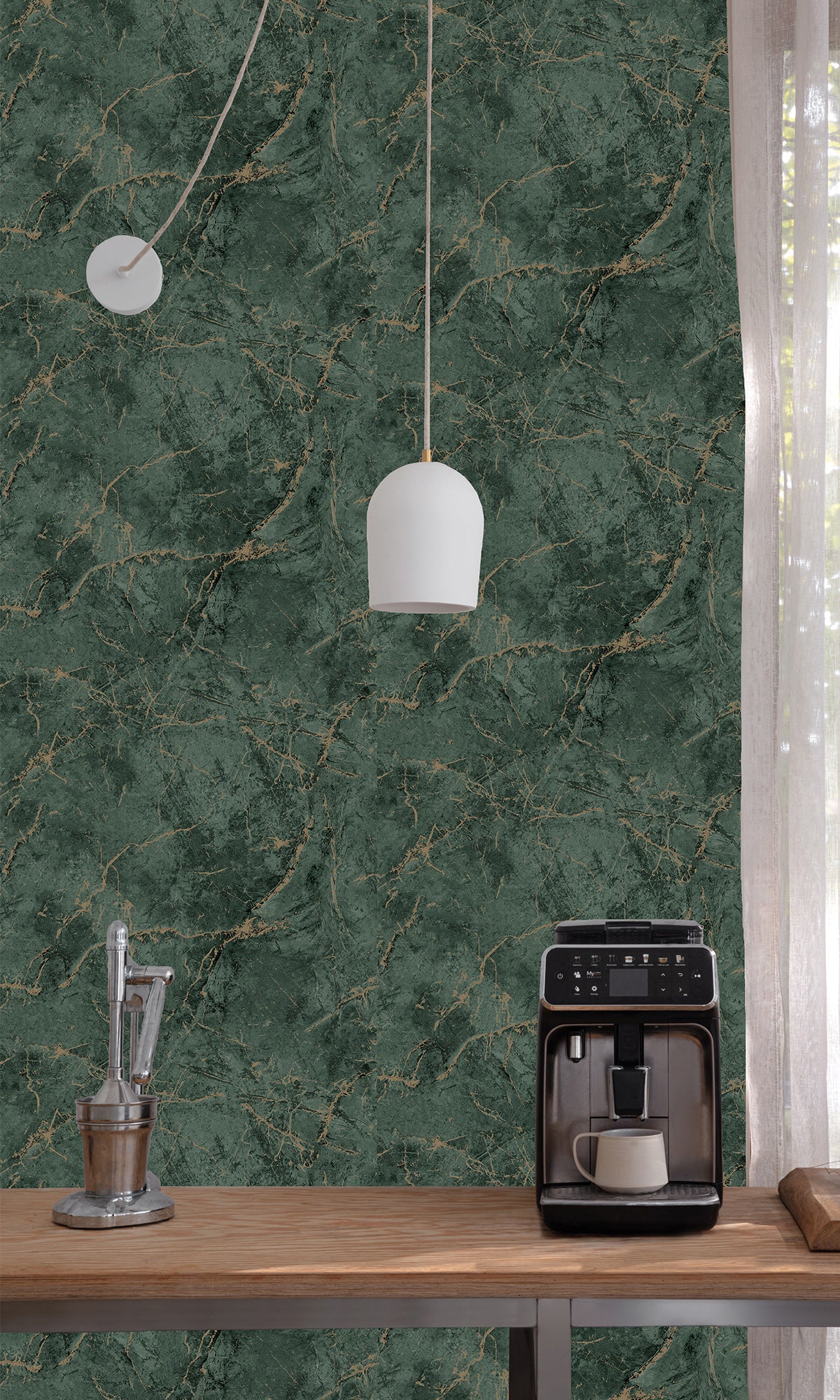 Dark Hunter Green Cracked Marble Wallpaper R9812 - Peel and Stick Removable Wallpaper for Living Room, Bedroom, Kitchen Decor