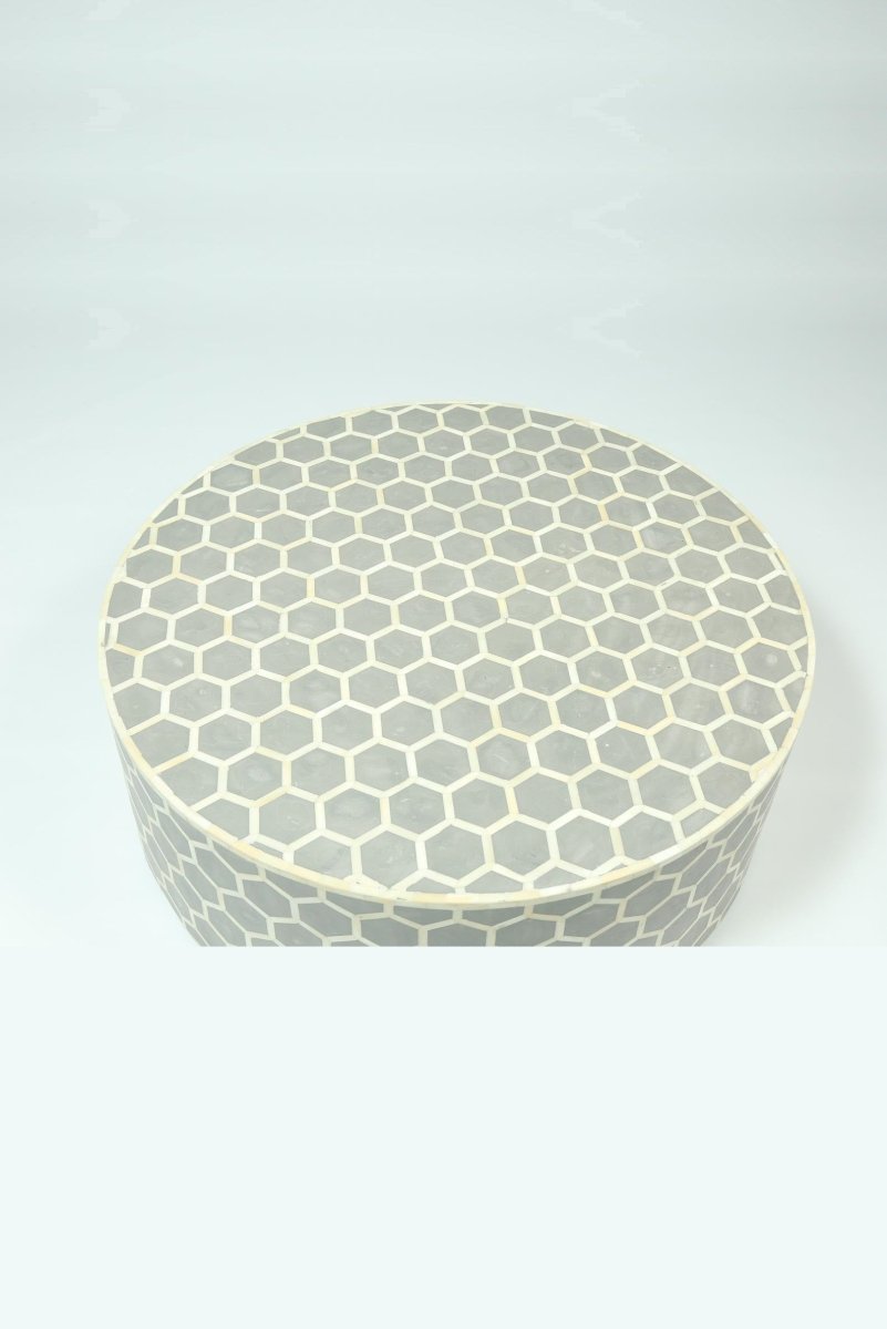 Handmade Grey Bone Inlay Concrete Coffee Table with Honeycomb Design - Perfect for Living Room, Lounge & Modern Home Decor