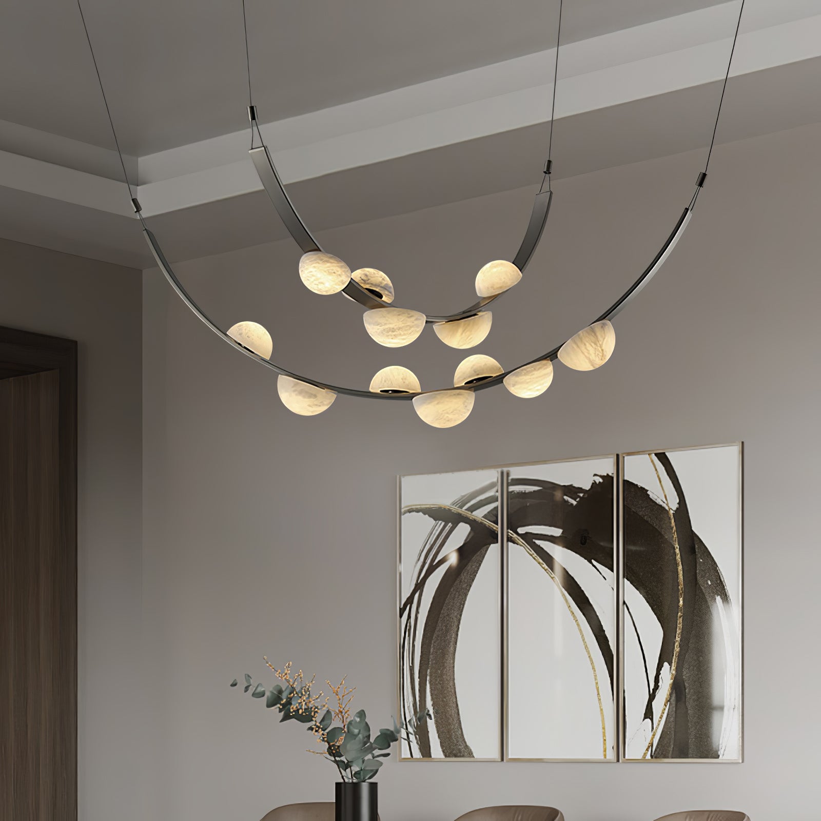 Elegant Alabaster Chandelier with Dew Drop Crystals - Perfect for Dining Room, Foyer, or Bedroom Lighting Decor