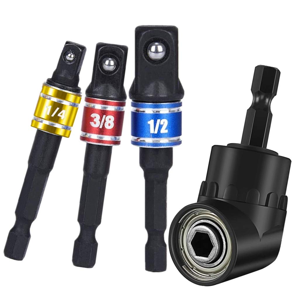 105 Degree Right Angle Drill Attachment - 1/4-inch Hex Drive Drill Bit Set with 3PCS (1/4