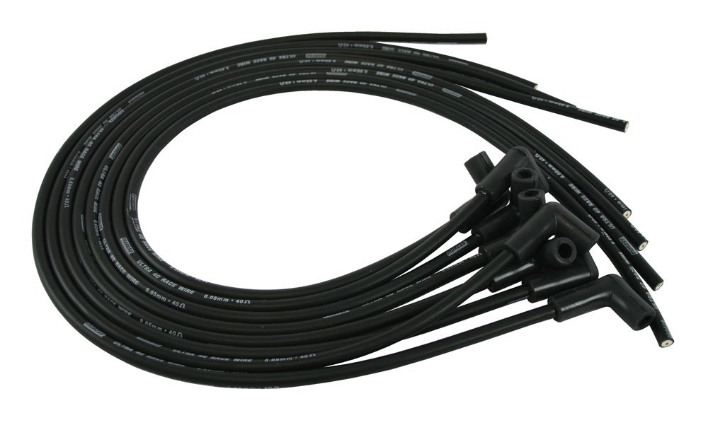 Moroso 73814 Universal Black Ultra 40 Spark Plug Wire Set with 90 Degree Plug Ends - High Performance Ignition Wires for Cars, Trucks & Hot Rods