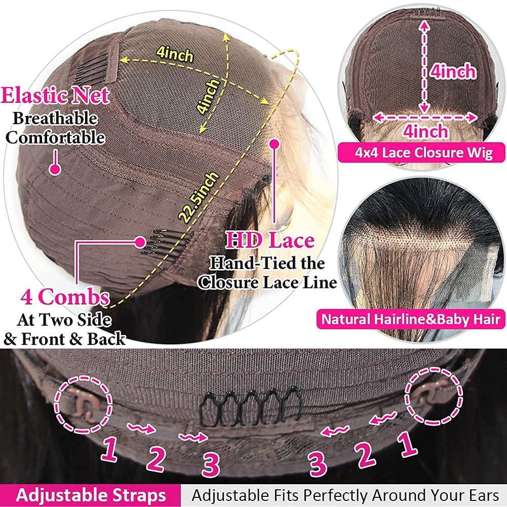 Brazilian Virgin Human Hair Lace Front Wig - 180% Density 4x4 Lace Closure, Water Wave Curly Glueless Wig with Baby Hair for Black Women | 22 Inch Natural Color | Perfect for Daily Wear, Parties & Special Occasions