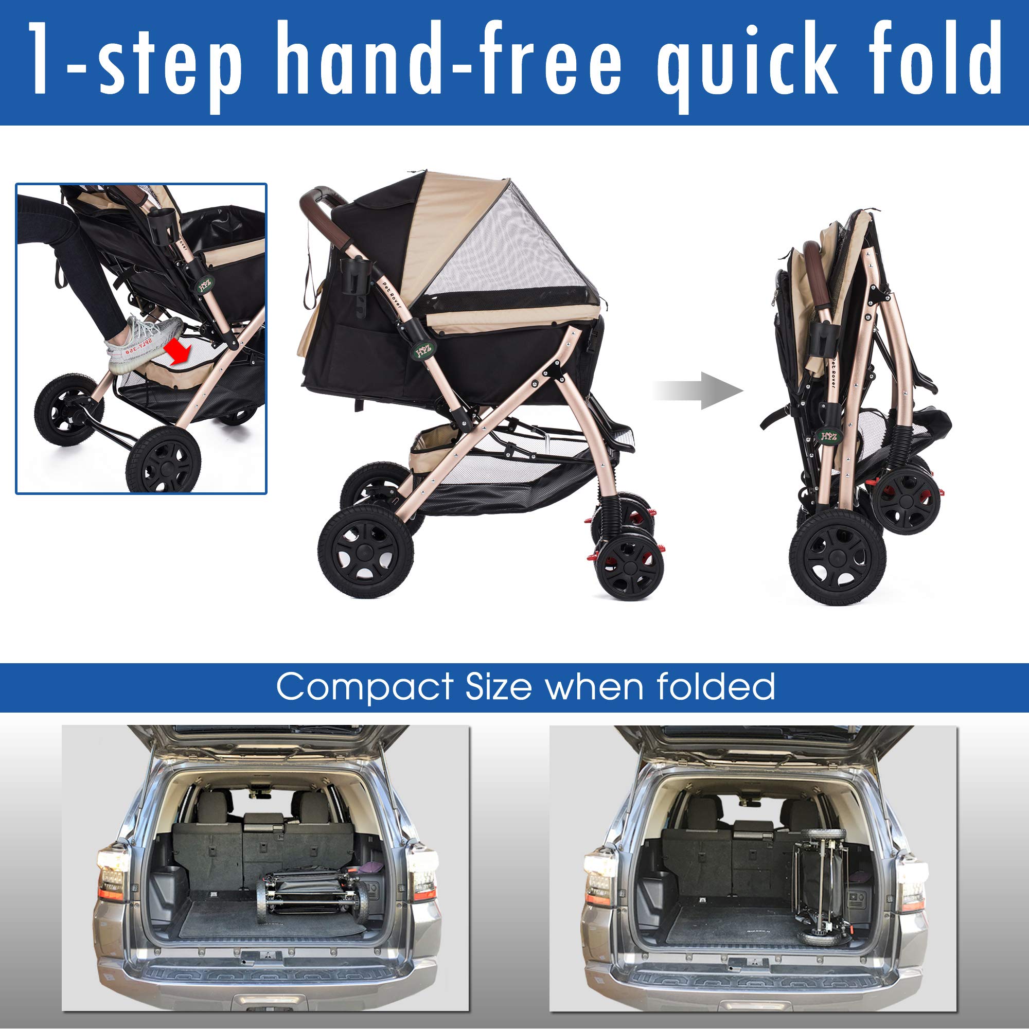 Premium Heavy Duty XL Extra-Long Pet Stroller for Small, Medium & Large Dogs & Cats - Taupe 2nd Generation | Durable Travel Carriage for Walking, Shopping & Outdoor Adventures