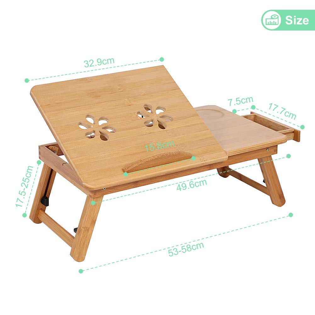 Adjustable Bamboo Laptop Desk with Drawer - Portable Bed Tray Stand for Home Office & Dorm - Perfect for Working, Studying, Drawing & Eating in Bed or on Sofa