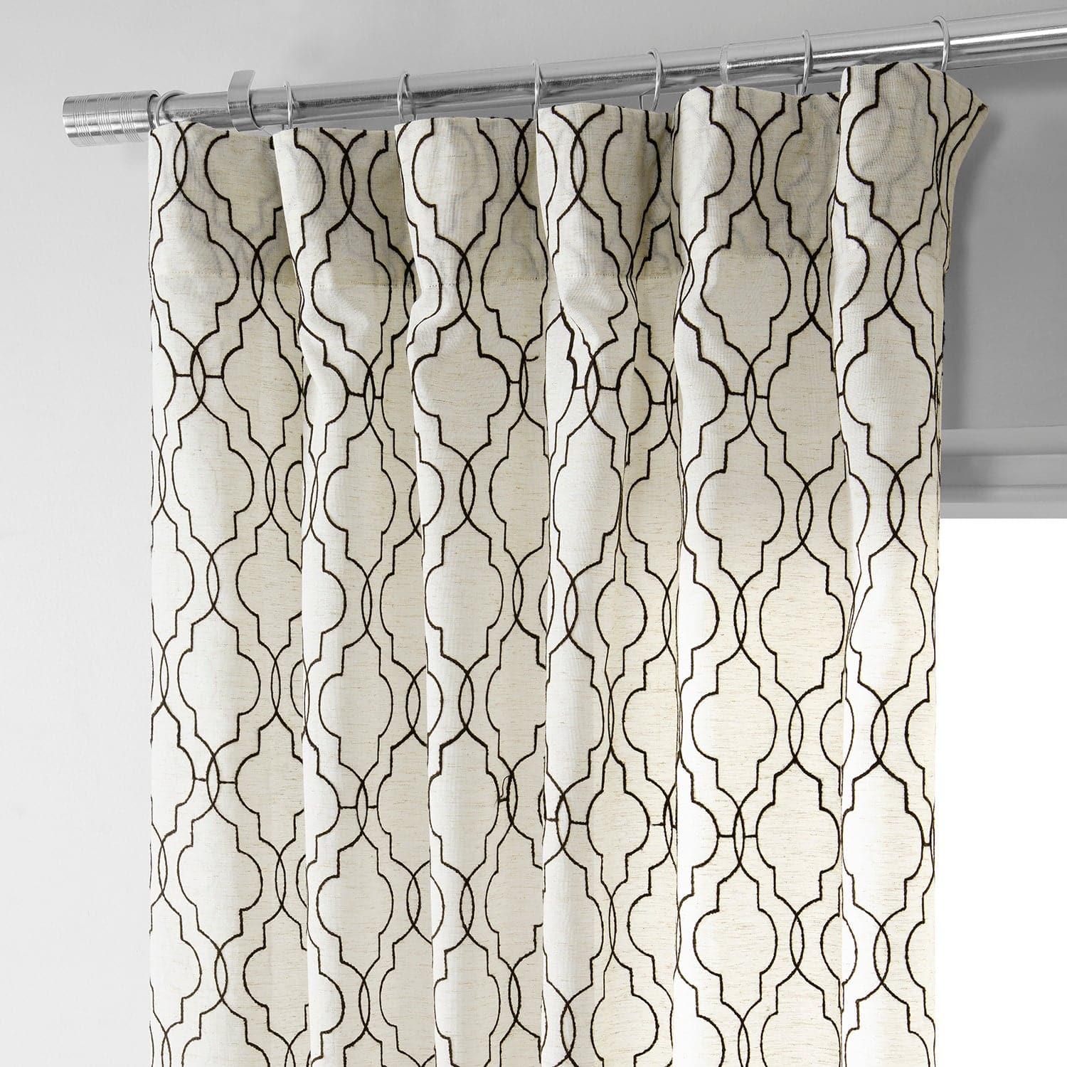 Saida Chocolate Embroidered Geometric Pattern Faux Linen Sheer Curtains - Elegant Window Treatment for Living Room, Bedroom & Dining Room