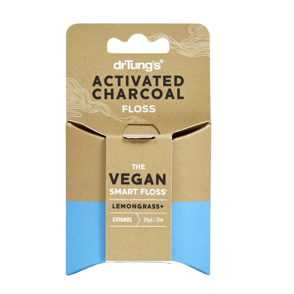 DR TUNGS Activated Charcoal Dental Floss - Natural Lemongrass Flavor, Vegan & Cruelty-Free, 27m (98ft) - Freshens Breath & Removes Plaque for Healthy Teeth & Gums - Perfect for Travel & Daily Oral Care