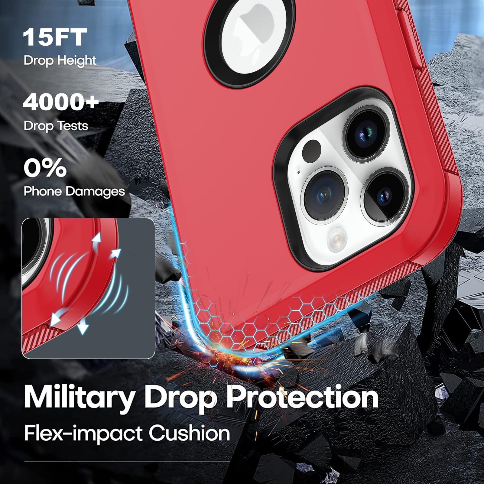 Military Grade Shockproof iPhone 14 Pro Max Case with Built-in Screen Protector - Full Body Rugged Protection Cover with Belt Clip & Kickstand (Red) | Perfect for Outdoor Adventures, Construction Work & Extreme Sports Protection