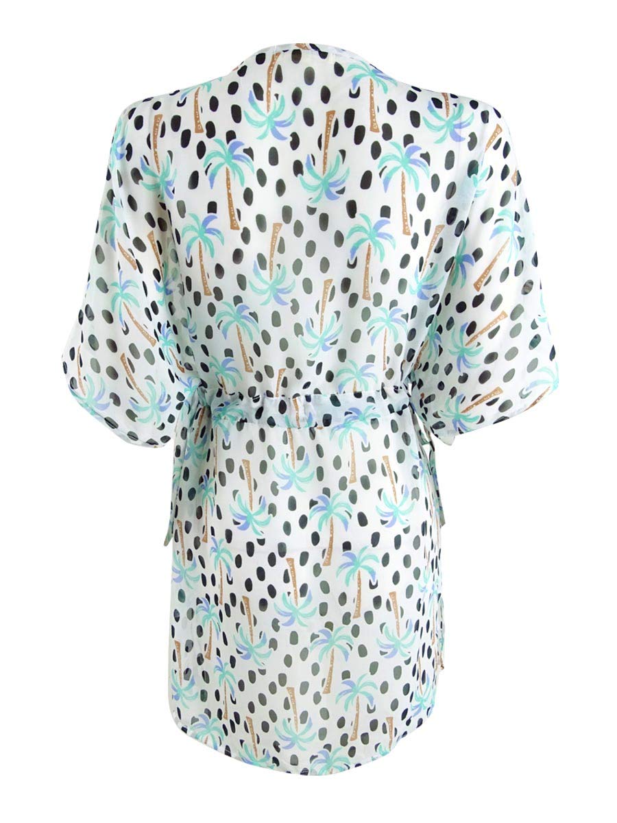 Miken Women's Printed Split-Sleeve Dolman Dress Swim Cover-Up - White Aqua, Medium Size | Beachwear, Poolside Cover, Summer Vacation Outfit, Resort Wear for Women