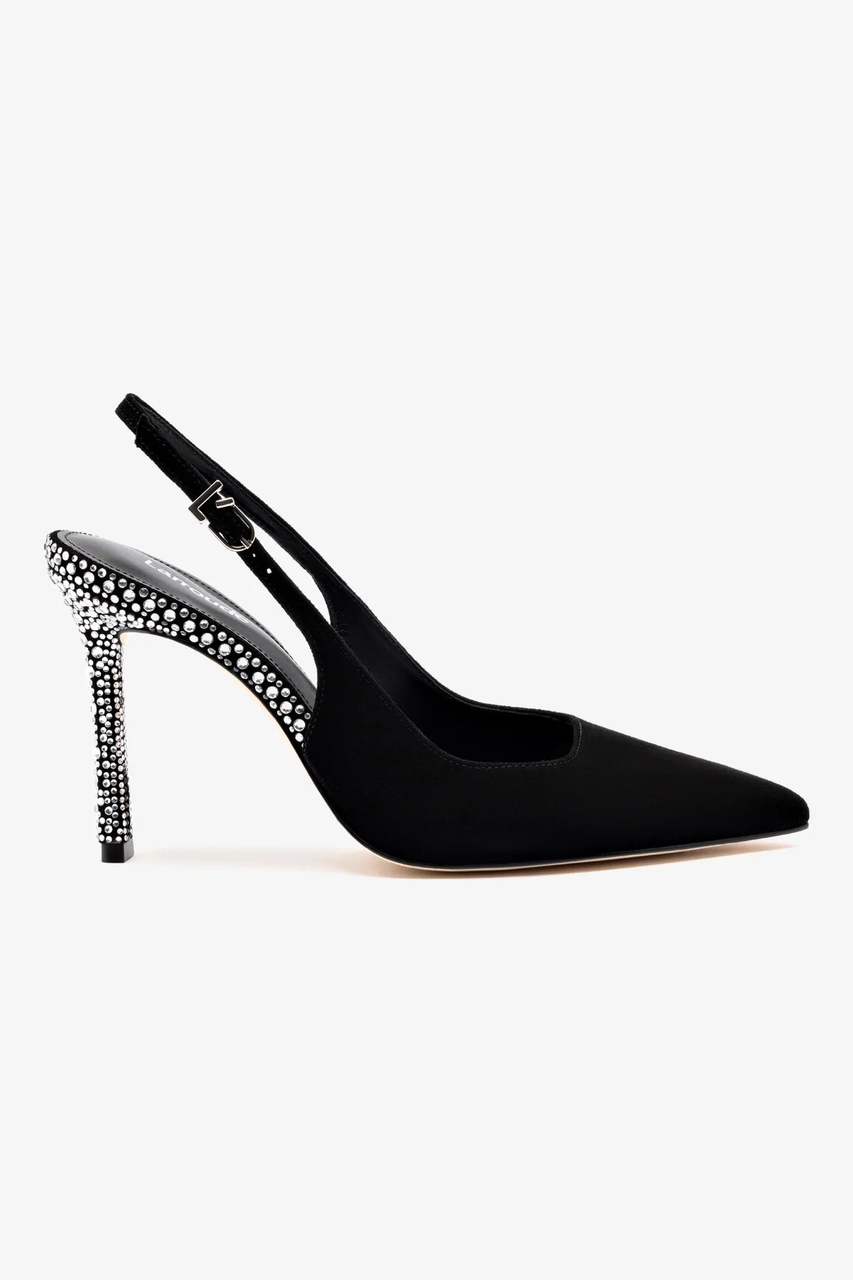 Kaitlan Crystal Pump Black Suede High Heels - Elegant Women's Dress Shoes for Parties, Weddings & Special Occasions