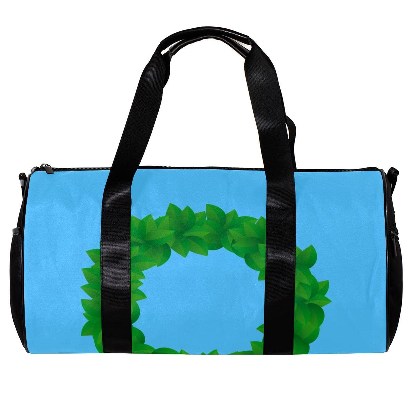 Gym Duffle Bag for Men & Women - Large Overnight Weekender Travel Bag with Leaf Pattern & Letter O Design in Sky Blue - Perfect for Gym, Workout, Travel & Weekend Getaways