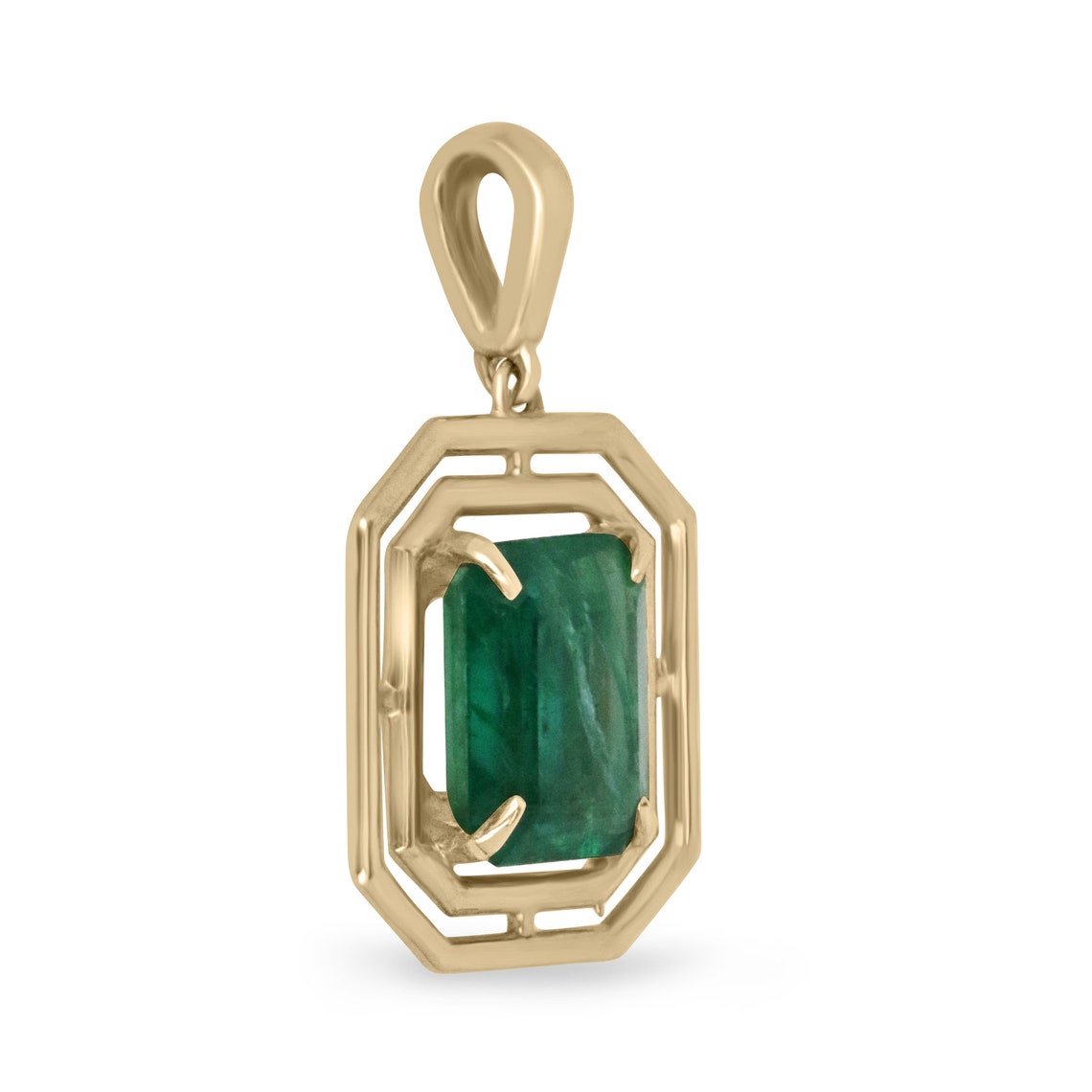 3.18ct 14K Gold Emerald Cut Solitaire Pendant - Modern Geometric Dark Green Emerald Prong Necklace for Women, Elegant Gift for Anniversary, Birthday & Special Occasions