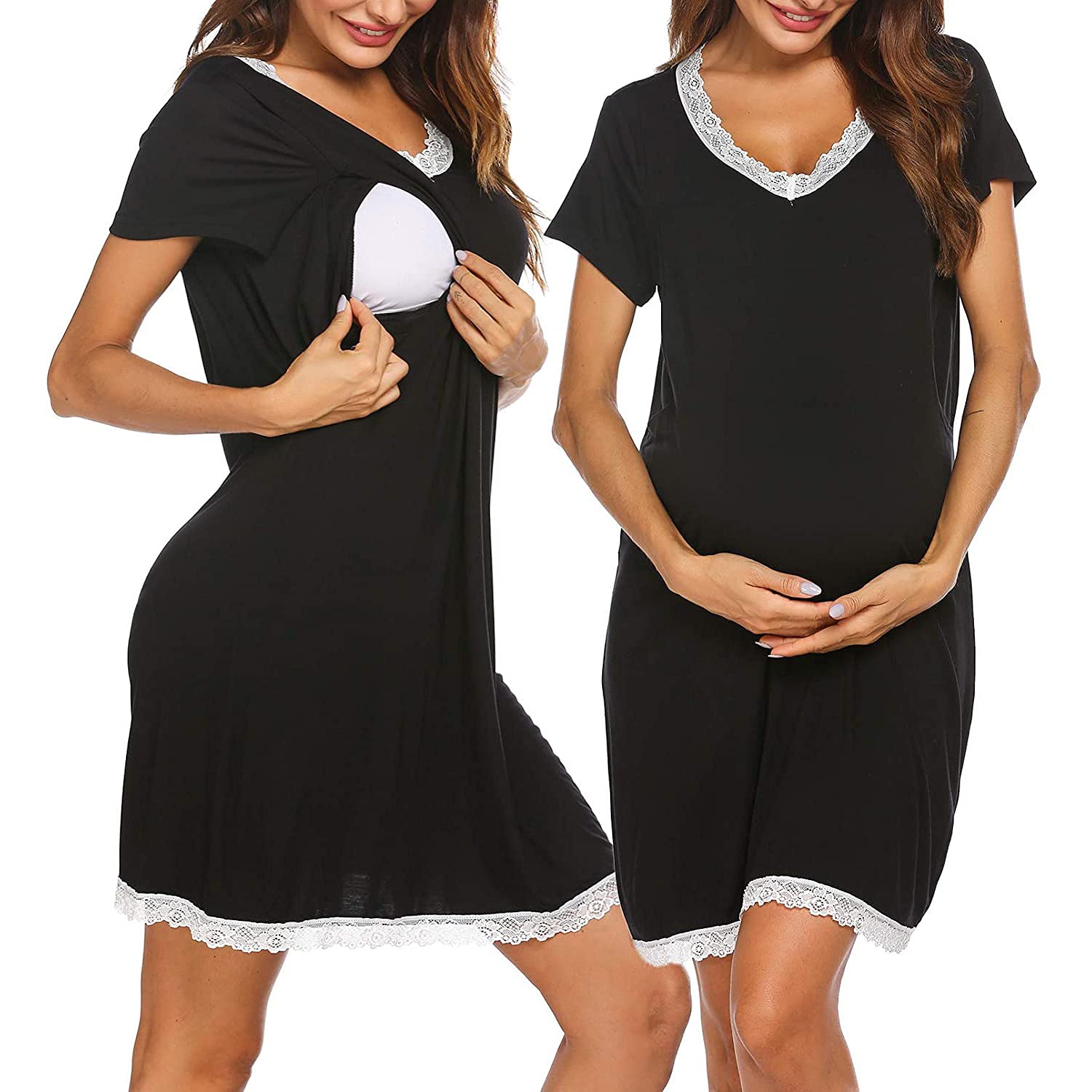 Mintuse Maternity Dress for Women - Short Sleeve Baby Shower Dress with High Waist for Daily Wear | Perfect for Pregnancy Photos, Baby Showers & Casual Outings