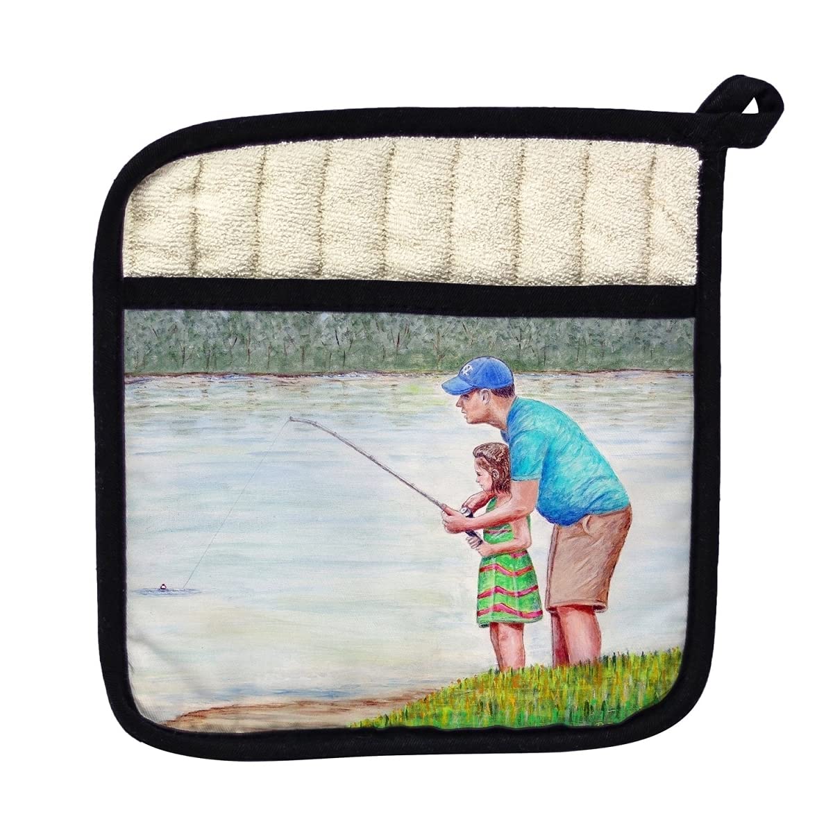 Betsy Drake PT723 Learning to Fish Pot Holder - Heat Resistant Kitchen Oven Mitt for Cooking, Baking & Grilling - Perfect Gift for Fishermen & Home Chefs