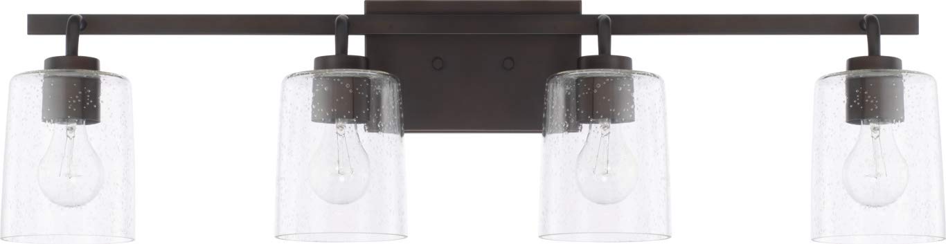 **Greyson Urban/Industrial Clear Seeded Glass Bathroom Vanity Wall Light - 4-Light Fixture, 400W, Bronze Finish (9