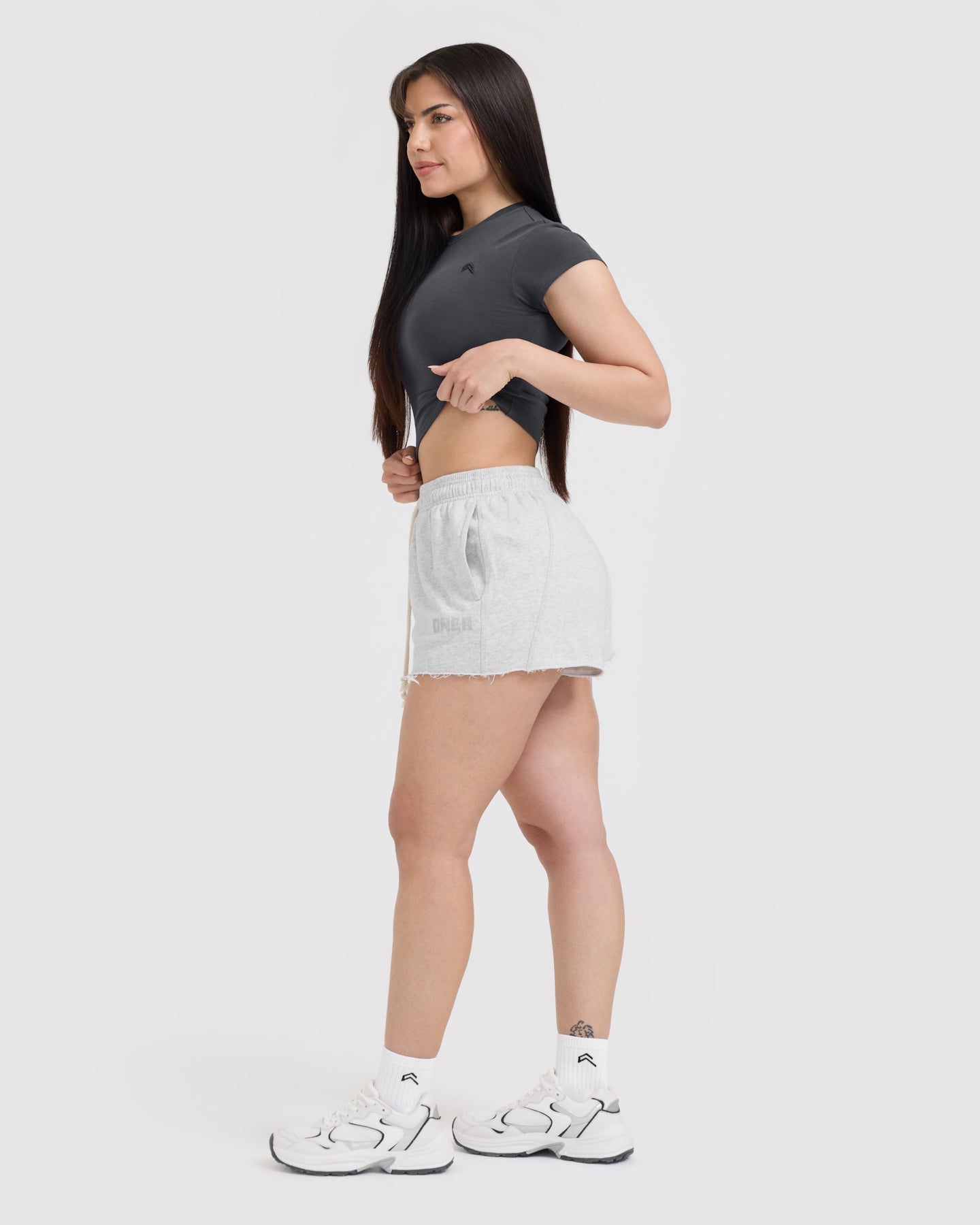 Raw Lounge Oversized Shorts for Women - Light Grey Marl | Comfortable Casual Wear for Summer, Yoga, and Relaxation at Home
