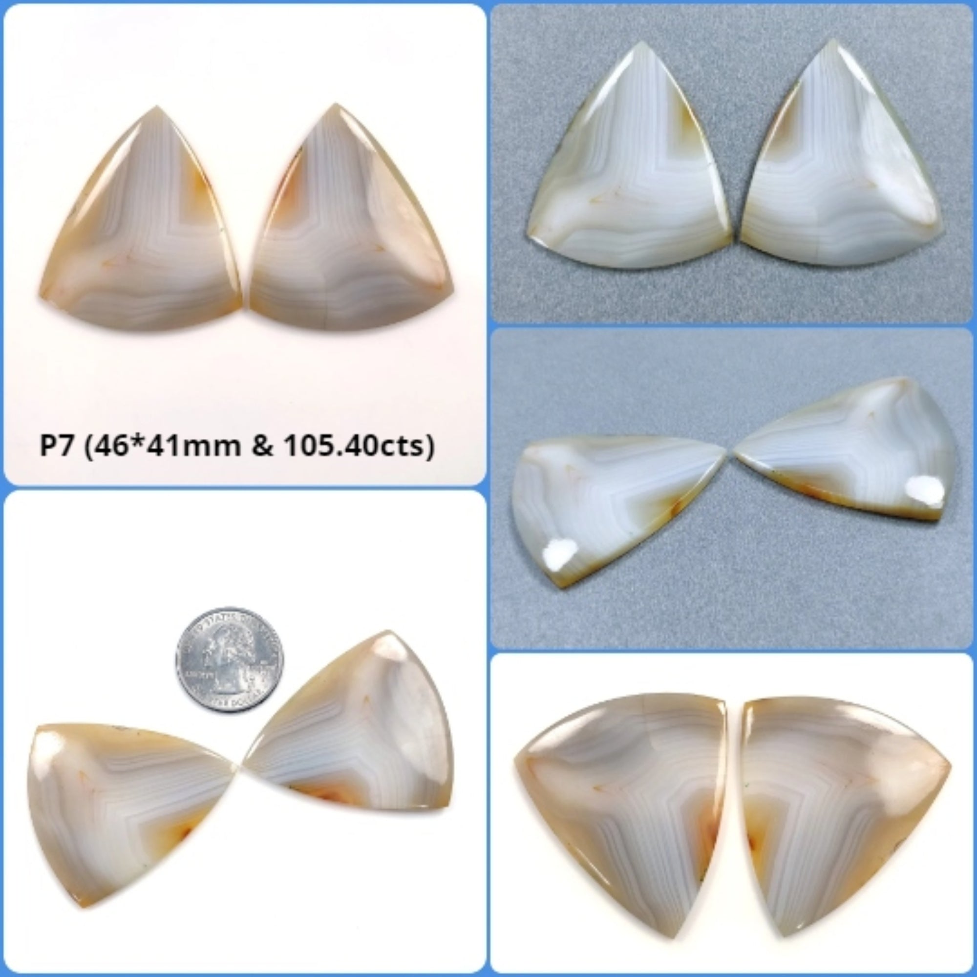 Natural Untreated Botswana Agate Gemstone Cabochon - Bi-Color Agate Trillion & Unique Shape Pair (2pcs) for Jewelry Making, Wire Wrapping & Healing Crystal Collection