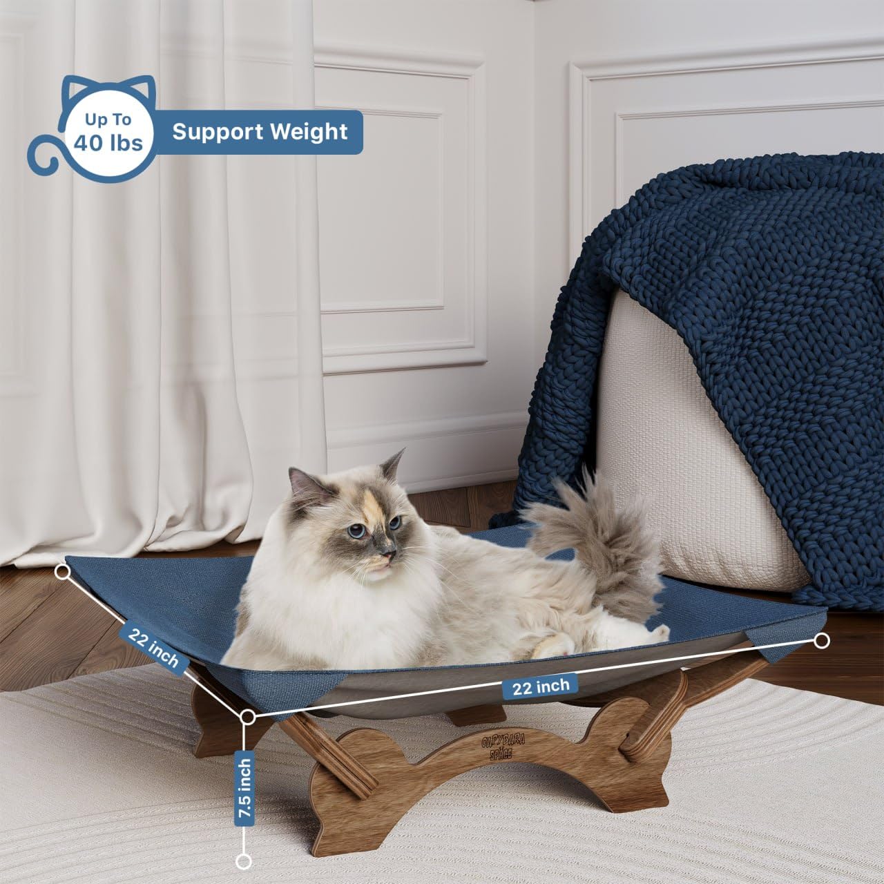 Premium Large Cat Bed Hammock - 22 x 22 Inch Elevated Pet Bed for Window Perch - Cozy Cat Cradle for Large Cats & Kittens - Easy Assembly Cat Furniture Gift - Perfect for Sunny Windows, Living Rooms & Cat Napping Spots