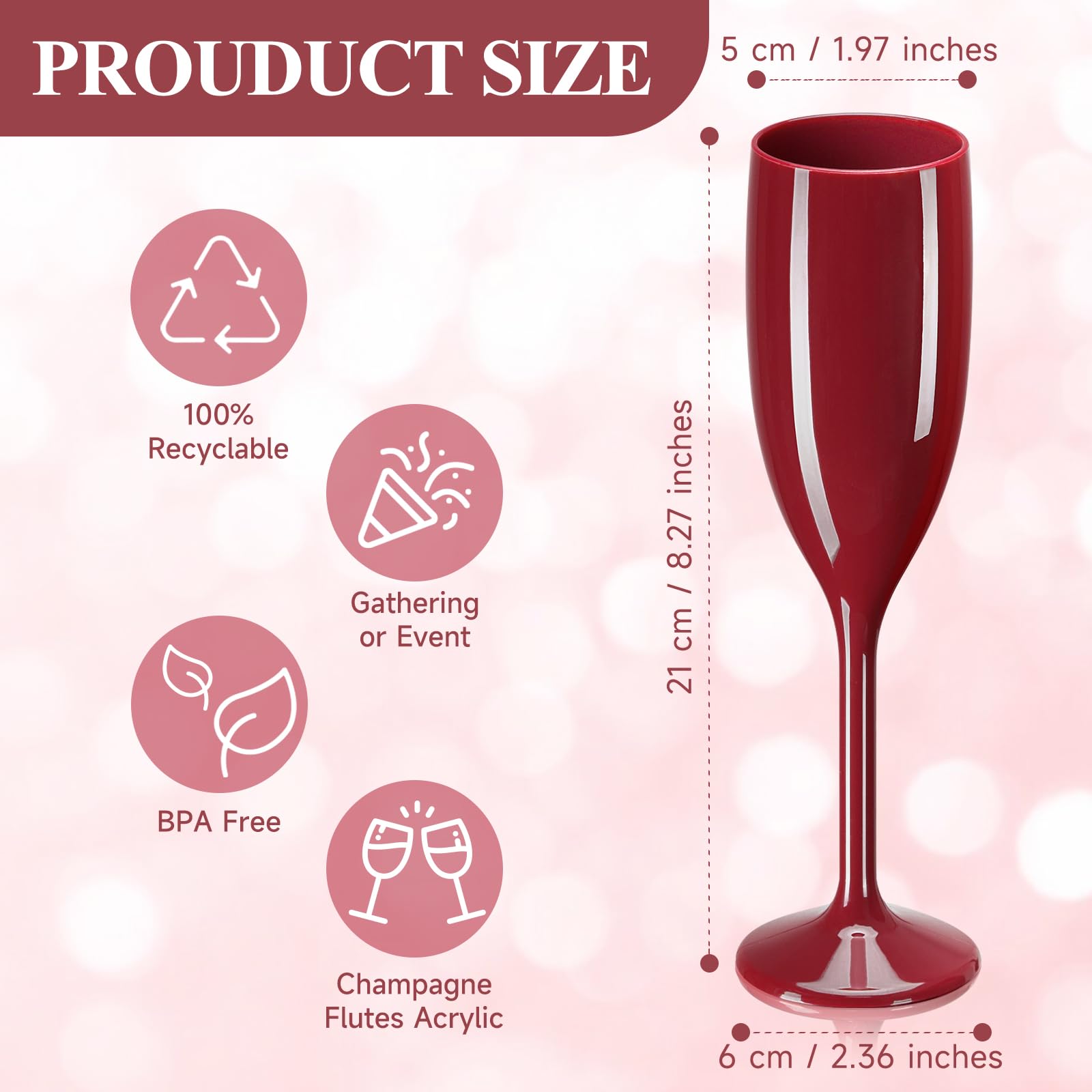 Elegant Burgundy Acrylic Champagne Flutes - Unbreakable Plastic Wedding Toasting Glasses for Bachelorette Parties, Bridal Showers & Receptions (Set of 24) - Perfect for Celebrations, Toasts & Special Occasions