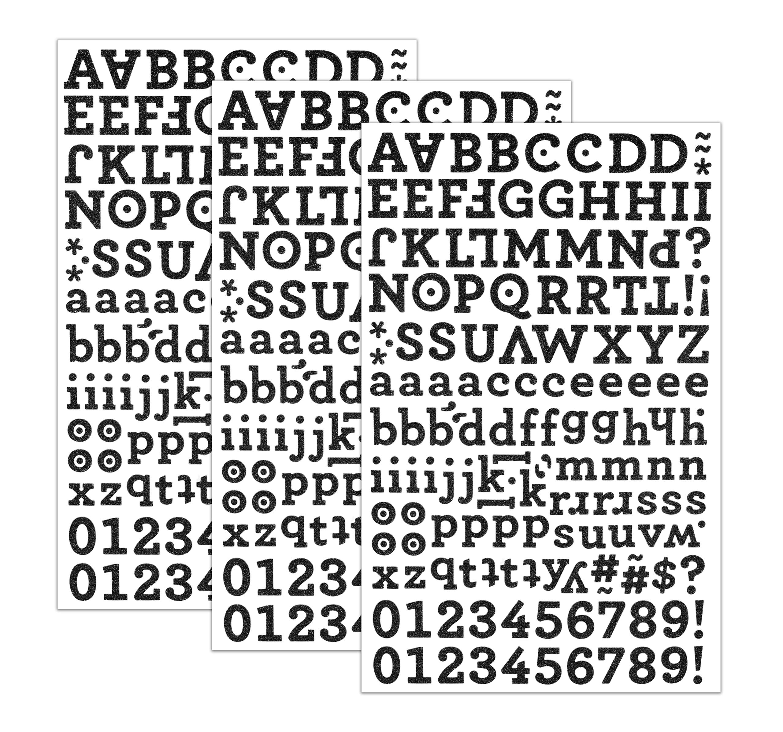 QQ&U Black Glitter Alphabet Letter Stickers - 3 Sheets Self-Adhesive Decorative Letters for Scrapbooking, DIY Crafts, Journals, and Home Decor