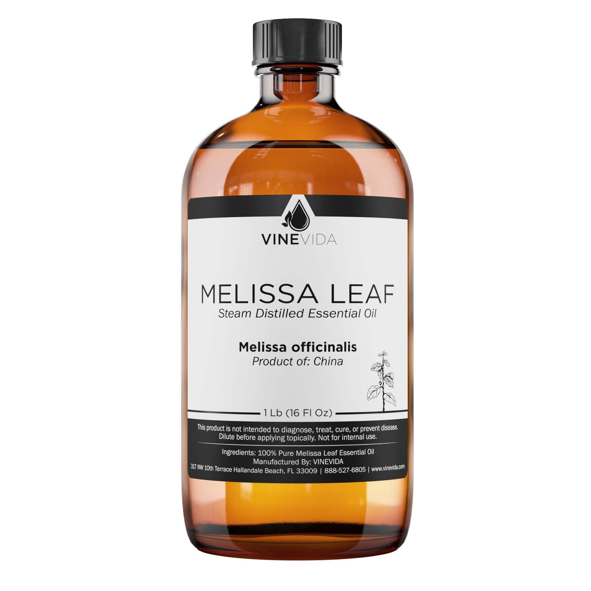 VINEVIDA Pure Melissa Leaf Essential Oil 16 oz - Undiluted for Aromatherapy, DIY Candle Making & Soap Making - Skin-Safe Bulk Essential Oil for Relaxation, Stress Relief & Home Fragrance