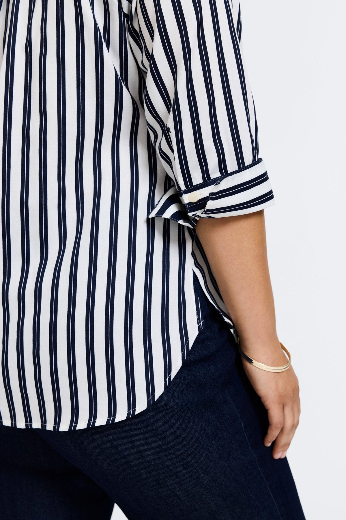 Madison Plus Size Double Stripe 3/4 Sleeve Blouse - Stylish & Comfortable Women's Top for Work, Casual & Office Wear