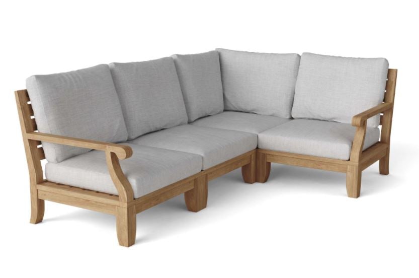 Anderson Teak Riviera Luxe 4-Piece Outdoor Modular Sectional Set with Cushions - Perfect for Patio, Poolside & Backyard Relaxation