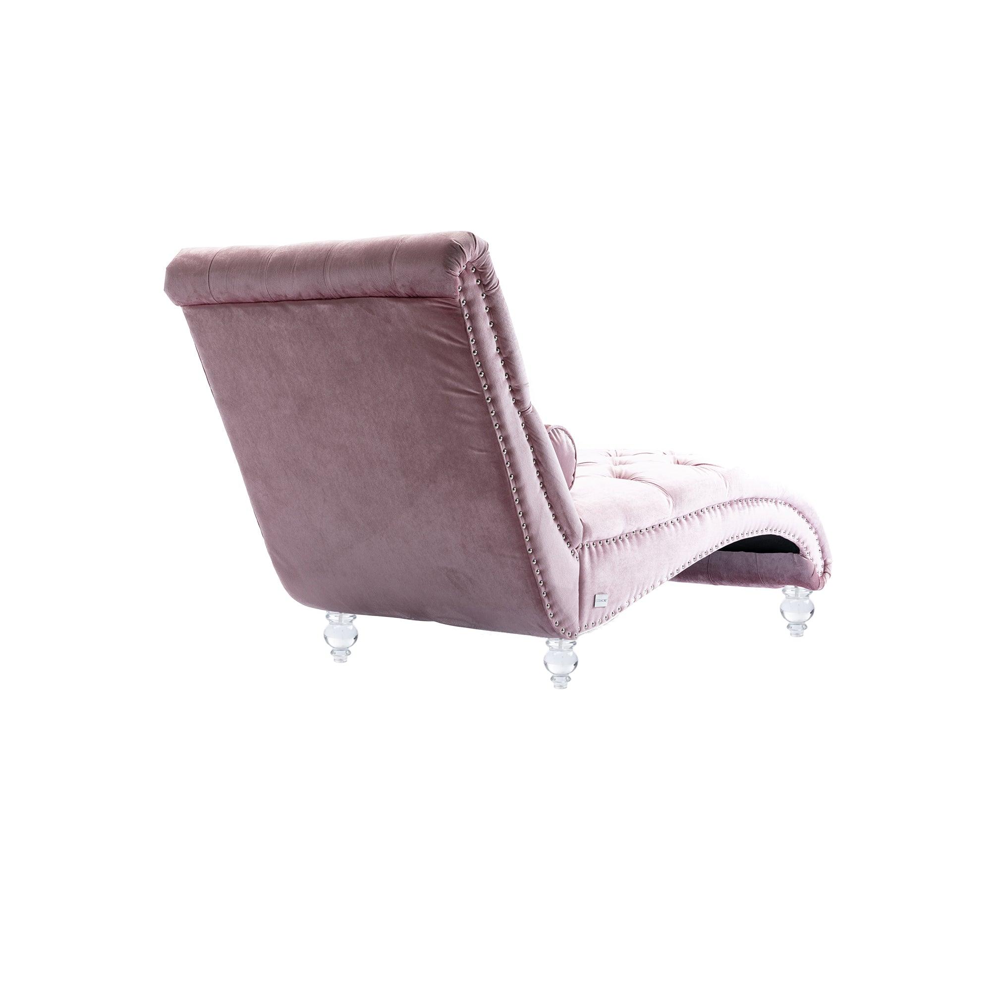 Luxury Velvet Chaise Lounge Chair - Button Tufted Upholstered Sofa with Pillow for Bedroom, Living Room & Office - Pink Velvet Chaise Lounge - Perfect for Reading Nook, Home Decor & Relaxation
