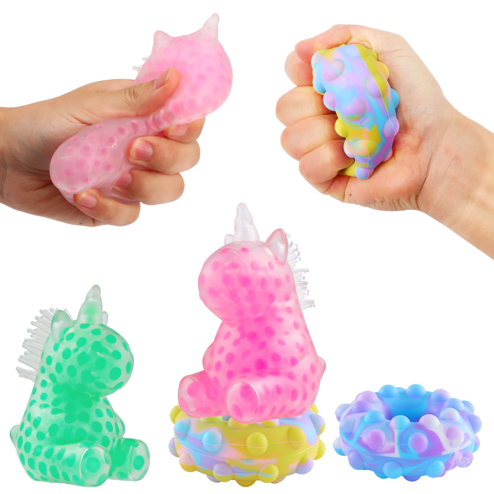 FLYINGSEEDS 4 Pack Sensory Toys for Kids & Adults - Squishy Stress Balls & Pop Fidget Toys for Anxiety Relief, Hand Exercise, ADHD & Autism - Perfect for Halloween Party Favors, Classroom Rewards, Birthday Gifts & Office Stress Relief