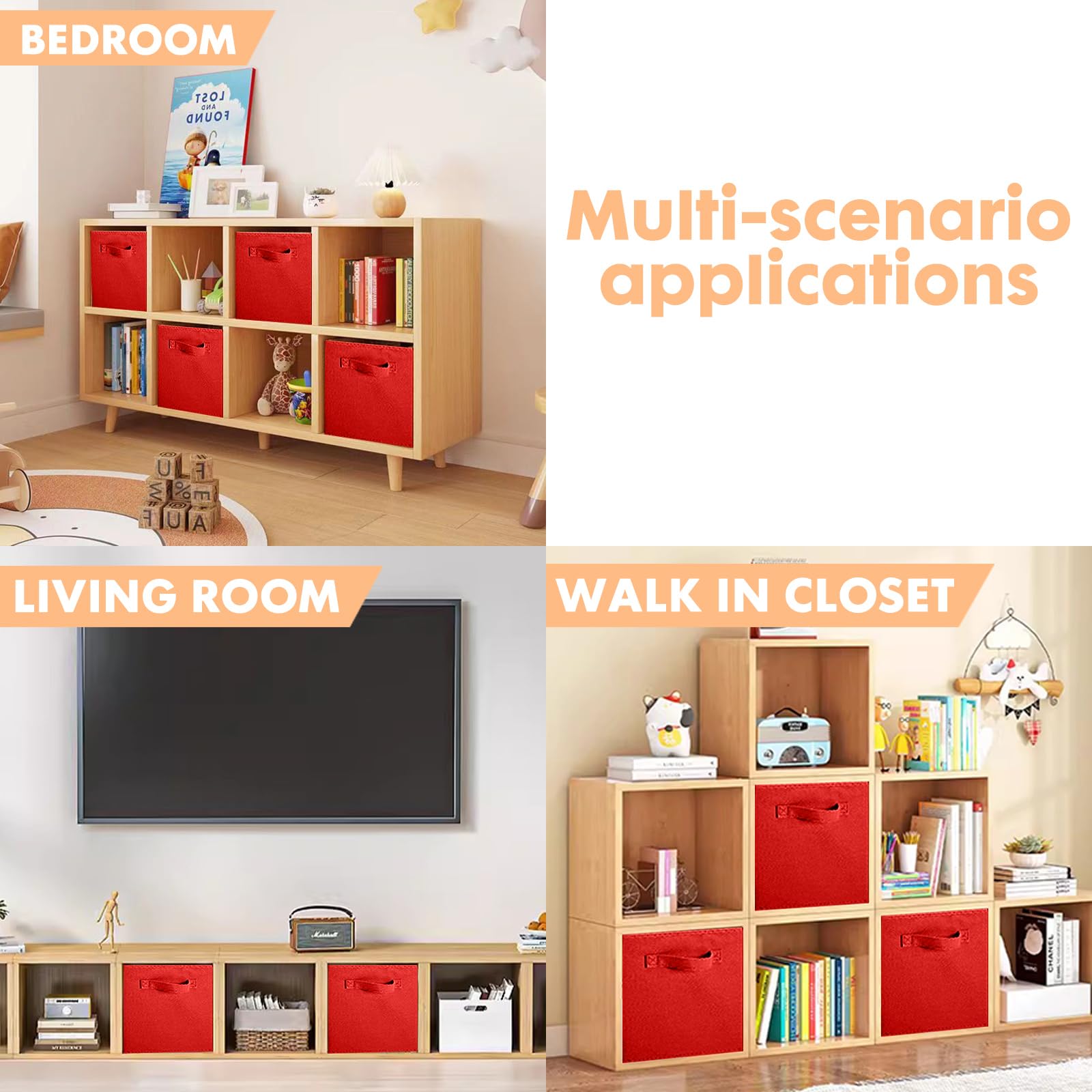 Foldable Fabric Storage Bins & Organizer Cubes - 13x13x13 Inch Closet & Toy Storage Drawers, 2-Pack (Red) - Perfect for Kids' Room, Nursery, and Home Organization