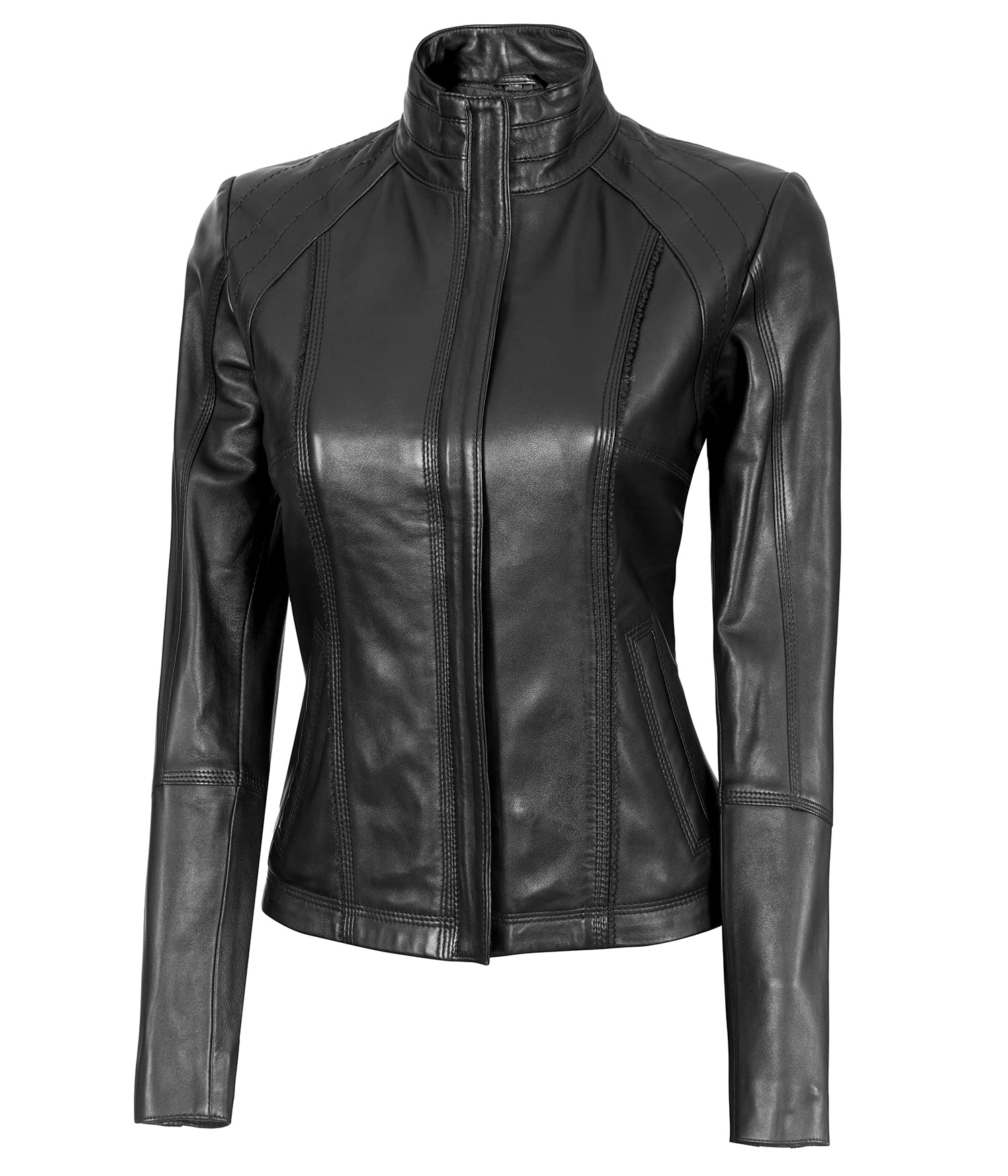 Blingsoul Genuine Leather Jacket for Women - Stylish Cafe Racer Biker Jacket | Premium Faux Leather Outerwear for Motorcycle Riding, Night Out & Casual Wear