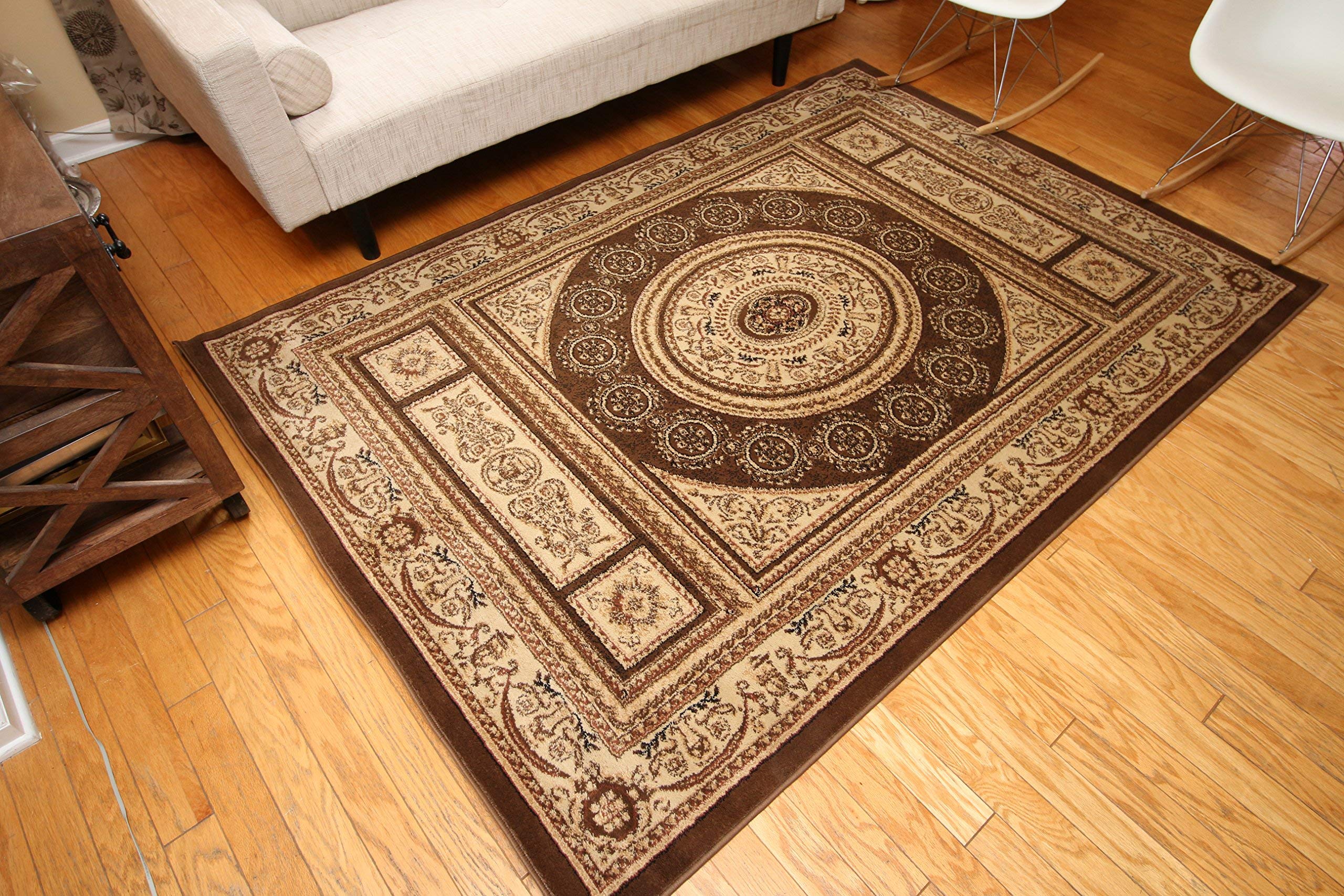 Handmade Persian Wool Area Rug - 8' x 10' Chocolate Brown Floral Design - Traditional Isfahan Feraghan Style - Perfect for Living Room, Bedroom & Office Decor