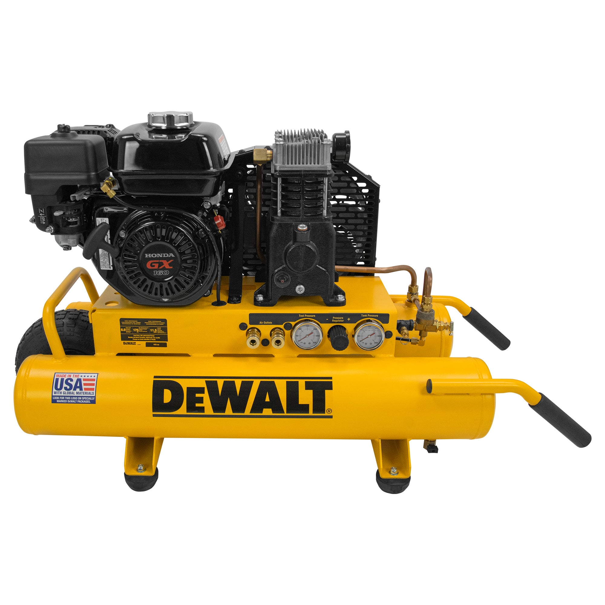 DeWALT DXCM081 8-Gallon Wheelbarrow Air Compressor with Honda GX160 Gas Engine - 175 PSI for Construction Sites, Landscaping & DIY Projects