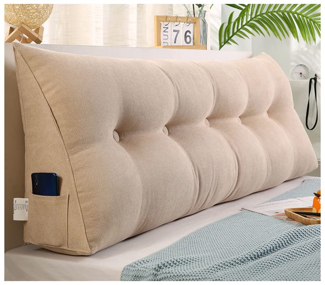 Triangular Reading Wedge Pillow - Large 150cm/59inch Headboard & Backrest Cushion with Removable Cover for Daybeds, Beds & Sofas - Light Beige | Perfect for Reading, Lounging & Back Support