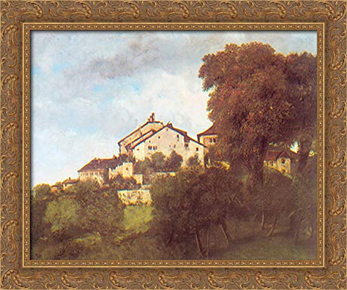 Gustave Courbet The Houses of the Chateau d'Ornans 24x20 Inch Gold Ornate Wood Framed Canvas Art Print - Premium Wall Decor for Living Room, Bedroom & Office