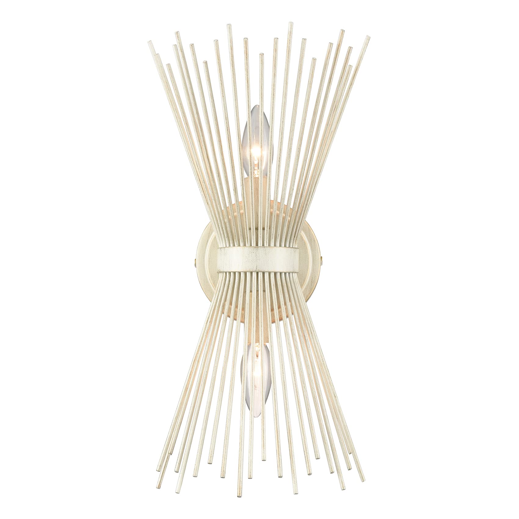 YUBOLE 2-Light Starburst Wall Sconce - Brushed Gold Metal Rod Wall Light Fixture with Beige Rods for Living Room, Bedroom, or Hallway Lighting