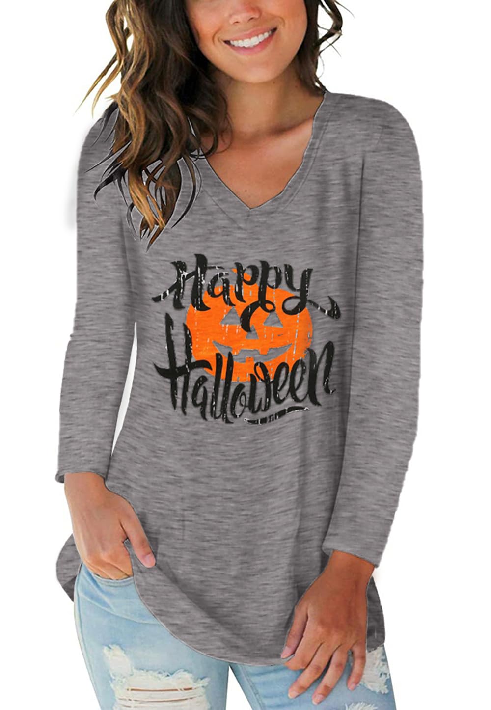 Tobrief Women's Long Sleeve V-Neck Casual T-Shirt with Pocket - Loose Fit Comfortable Blouse for Everyday Wear, Work & Weekend Outfits