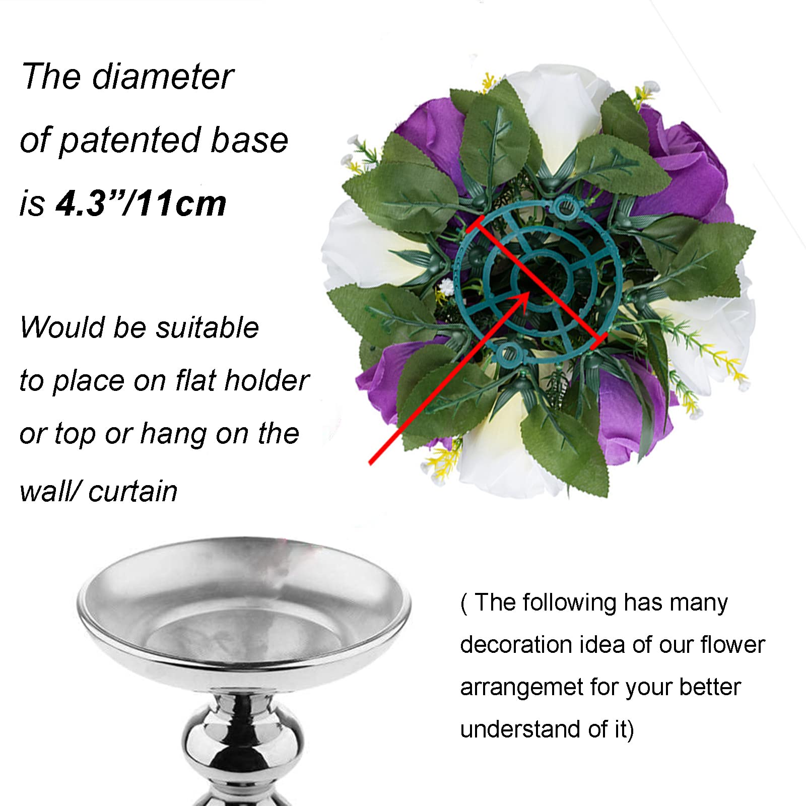 BLOSMON 2 Pack Artificial Rose Flower Balls - Purple & White Fake Floral Centerpieces with Base for Wedding, Home, Party Decor | DIY Kissing Ball Bouquet, Table Arrangement, Romantic Decorations