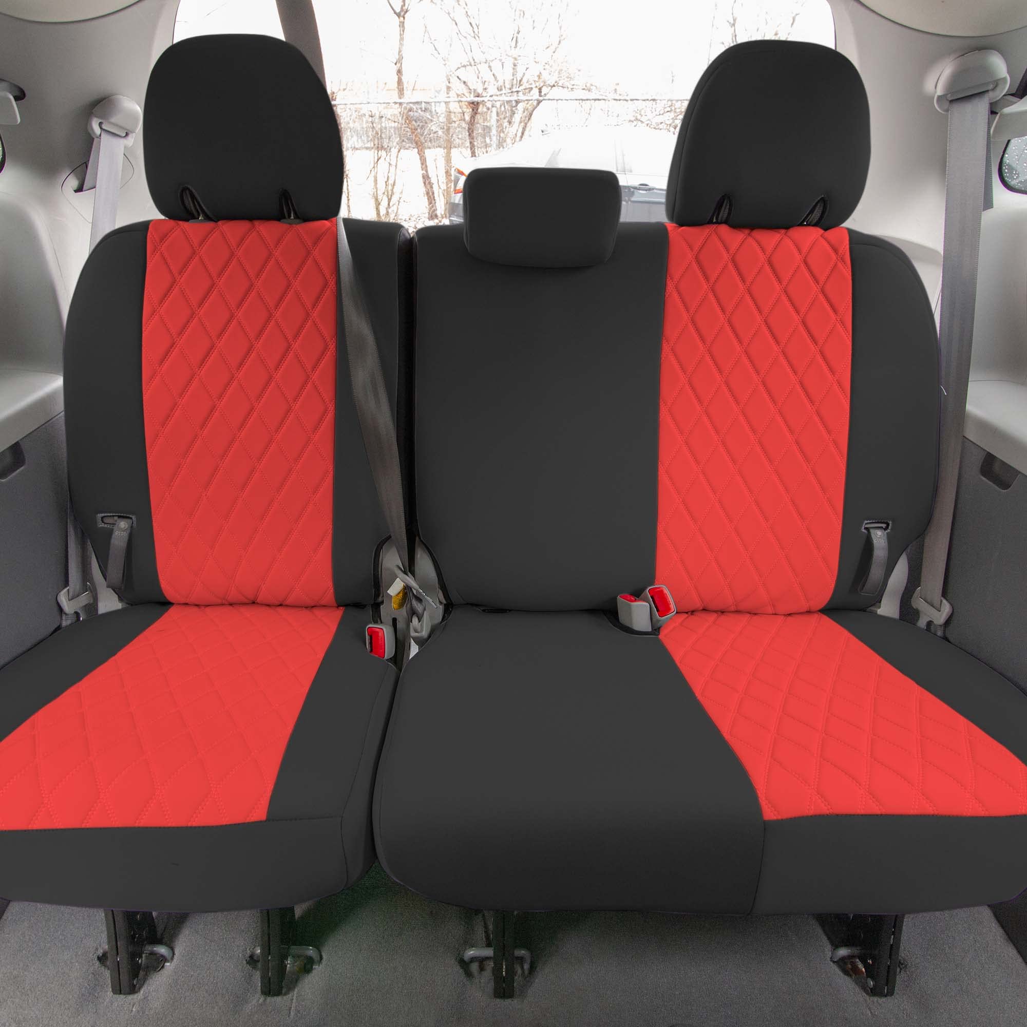 FH Group Custom Fit Neoprene Seat Covers for 2011-2020 Toyota Sienna - Waterproof Neosupreme Automotive Seat Protectors (3rd Row, Red) | Durable & Comfortable for Family Road Trips, Camping & Daily Commute