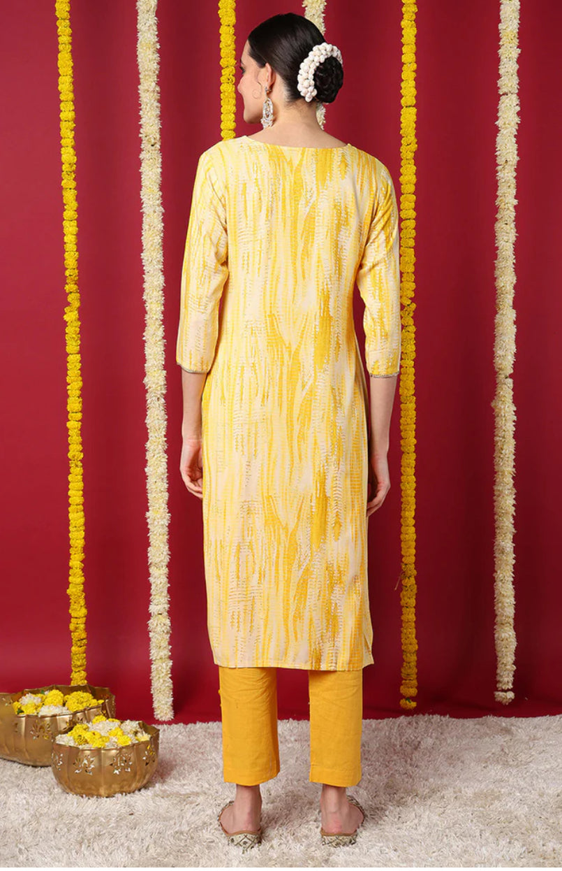 Stylish Yellow Viscose Rayon Abstract Printed Straight Kurta for Women - Comfortable Ethnic Wear for Festivals, Parties & Casual Outings