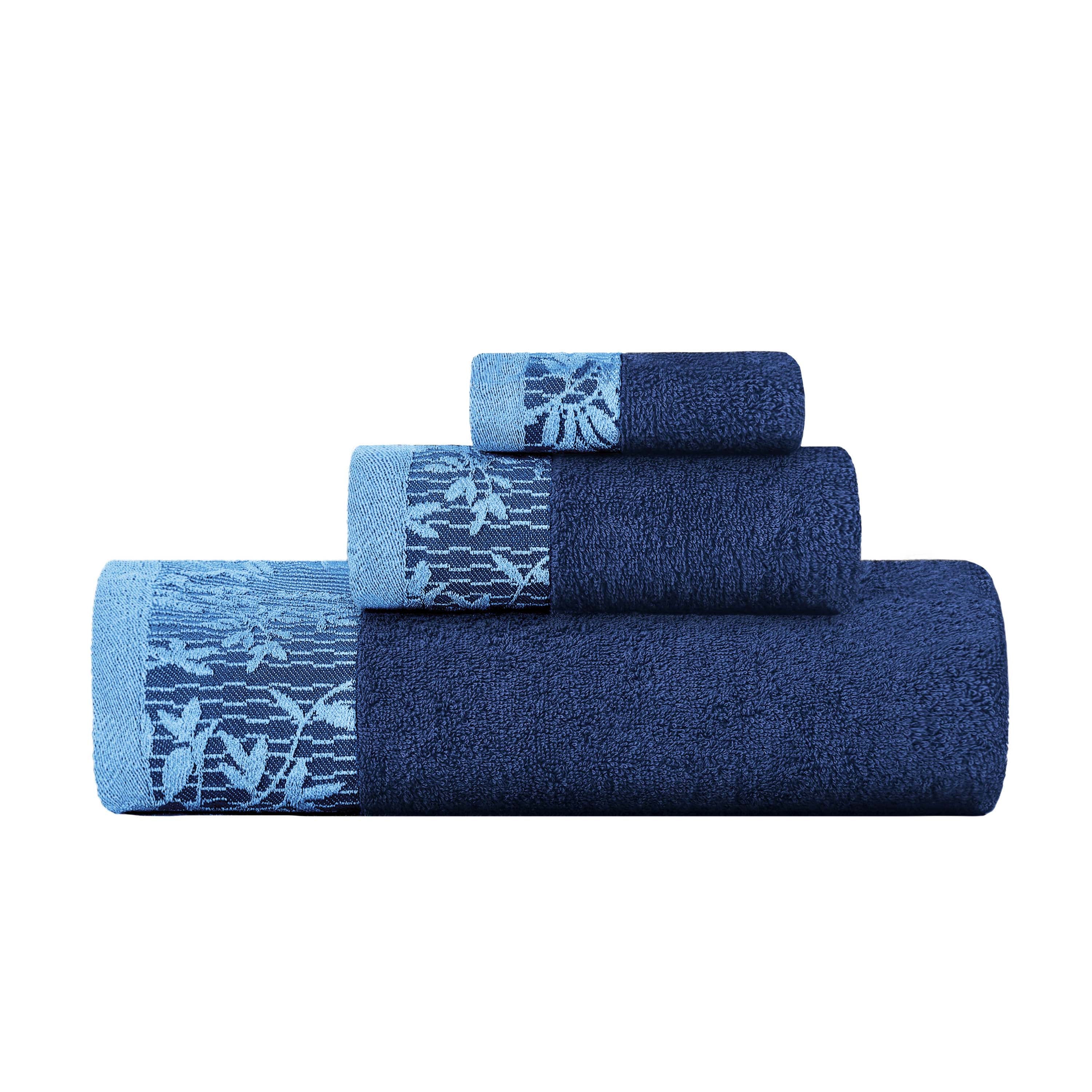 Wisteria Cotton Floral Embroidered Jacquard Border 3-Piece Bath Towel Set - Soft & Absorbent for Spa, Bathroom & Guest Room Decor