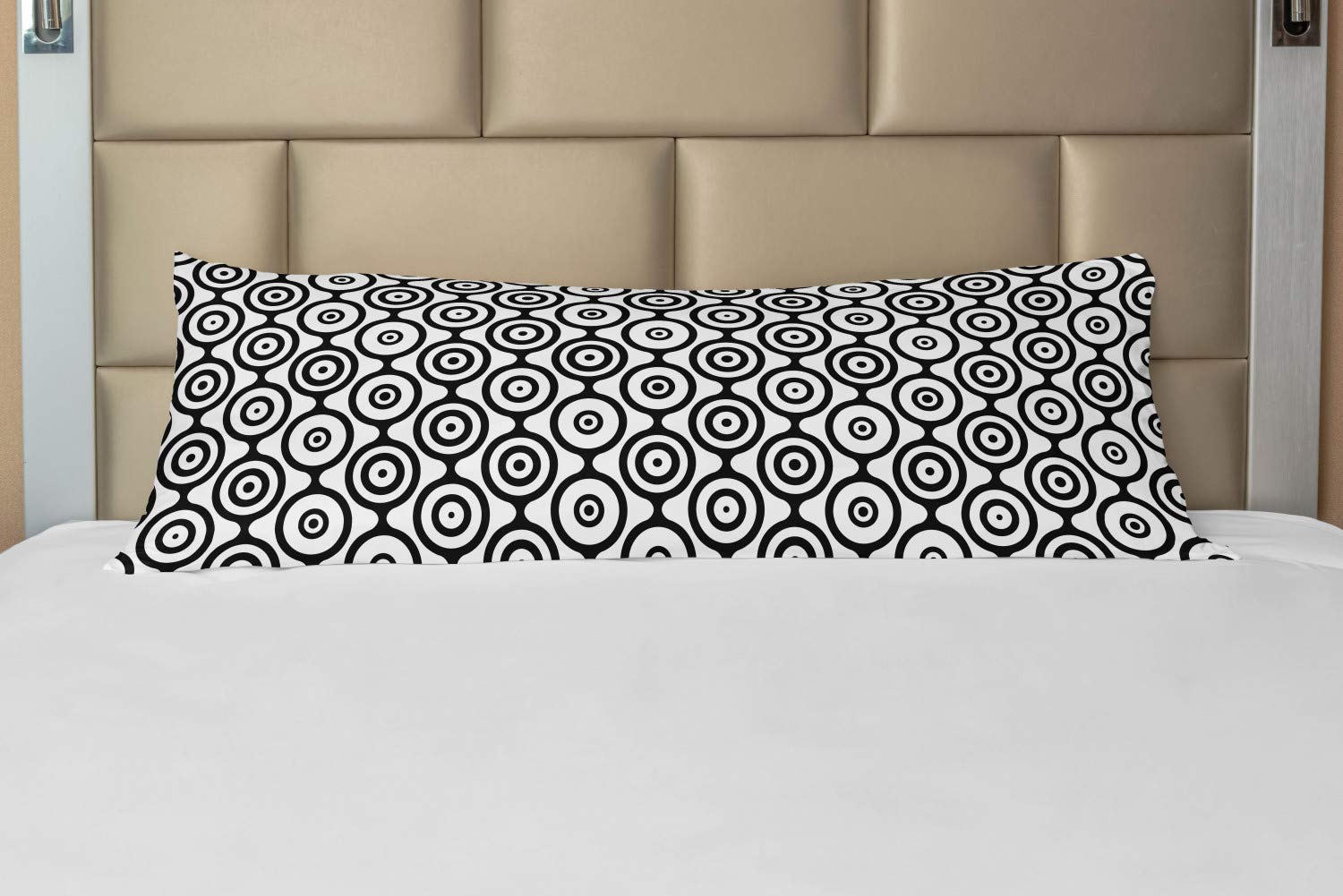 Ambesonne Abstract Art Body Pillow Cover with Zipper - Spiral Geometric Circles & Dots Design, Charcoal Grey & White, 21