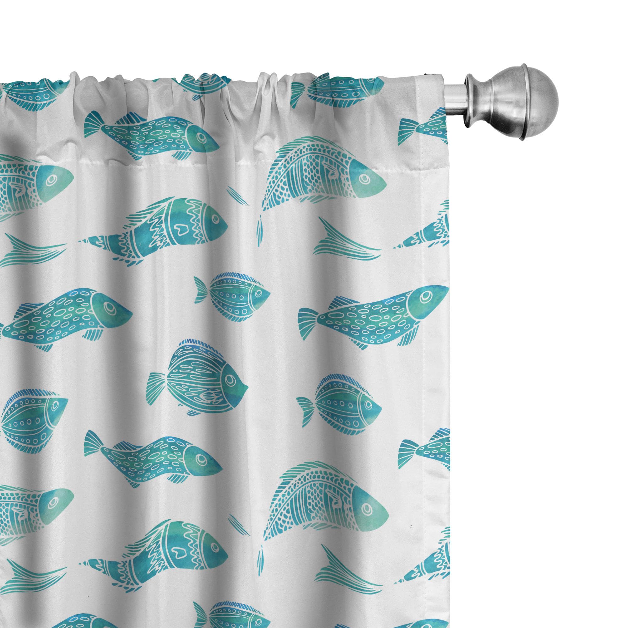 Ambesonne Fish Window Curtains - Doodle Art Ocean Animal Silhouettes Aquatic Underwater Life Decor - Lightweight 2-Panel Set with Rod Pocket - 28