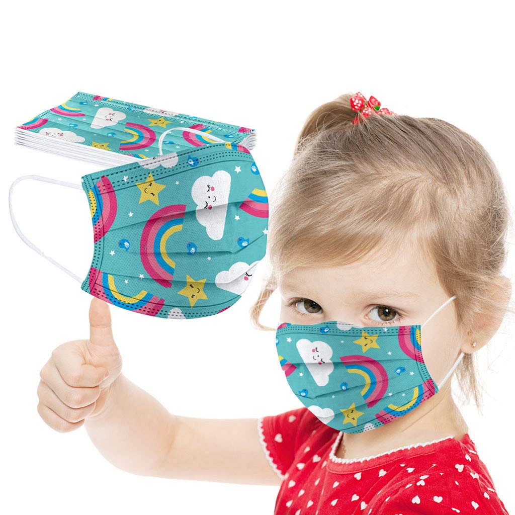 Cute Printed 3-Ply Breathable Disposable Face Masks for Kids - Soft Comfortable Face Bandanas for Boys & Girls - Perfect for School, Travel, and Outdoor Activities