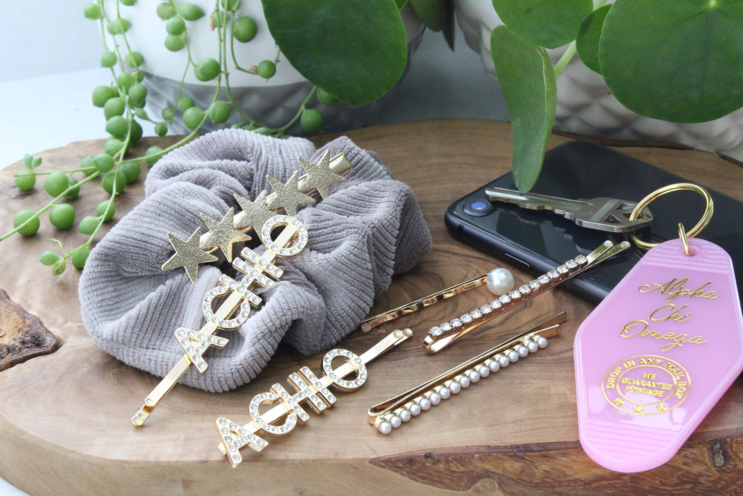 Alpha Chi Omega Sorority Hair Clips Set of 6 - Greek Letter Hair Accessories for Sorority Sisters - Perfect for College Events, Rush Week and Sisterhood Activities