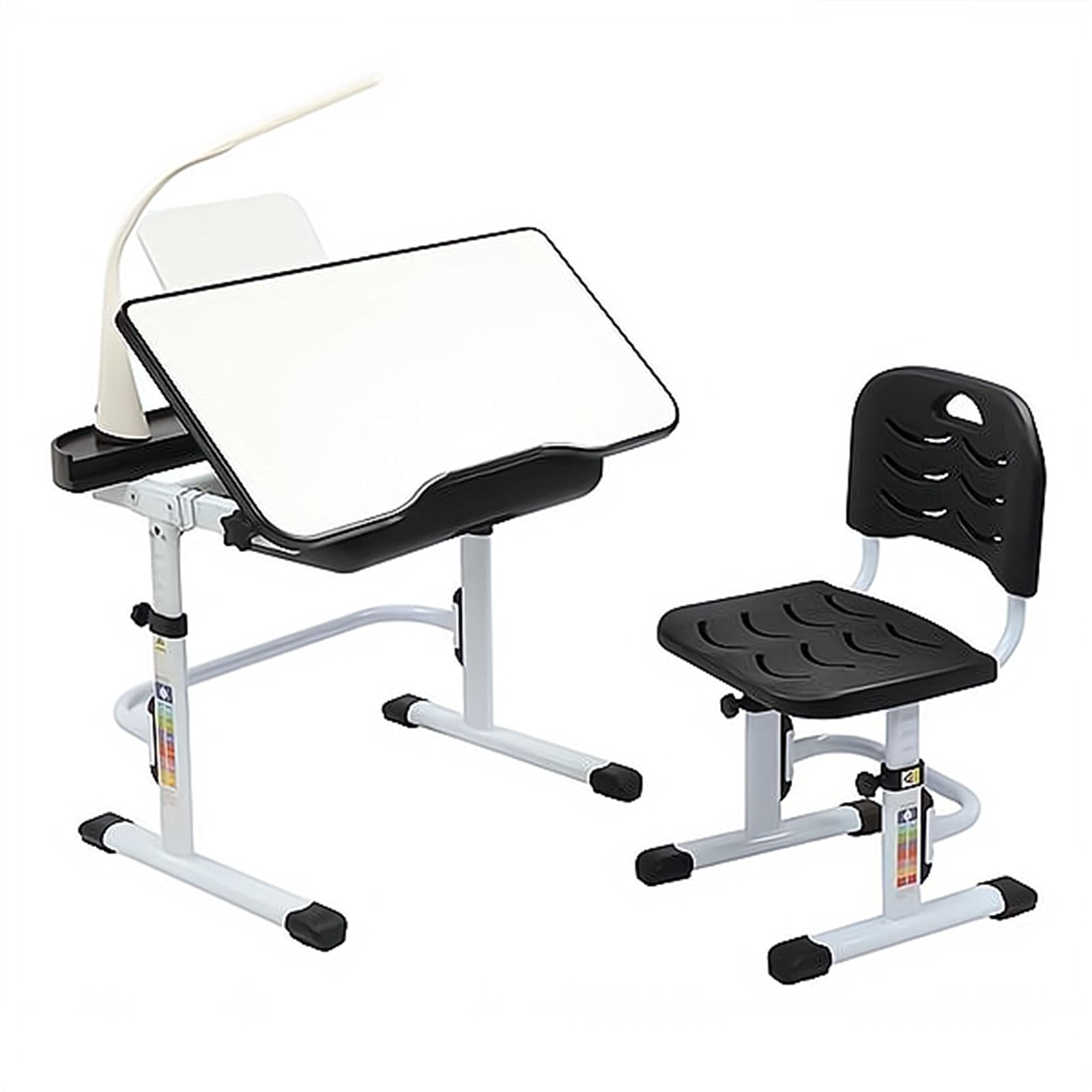 Feitao Adjustable Kids Desk and Chair Set - Ergonomic Toddler Study Desk with 40° Tilt Desktop, Bookstand & Storage Drawer - LED Light Black - Perfect for Homeschooling, Online Learning & Preschool Activities