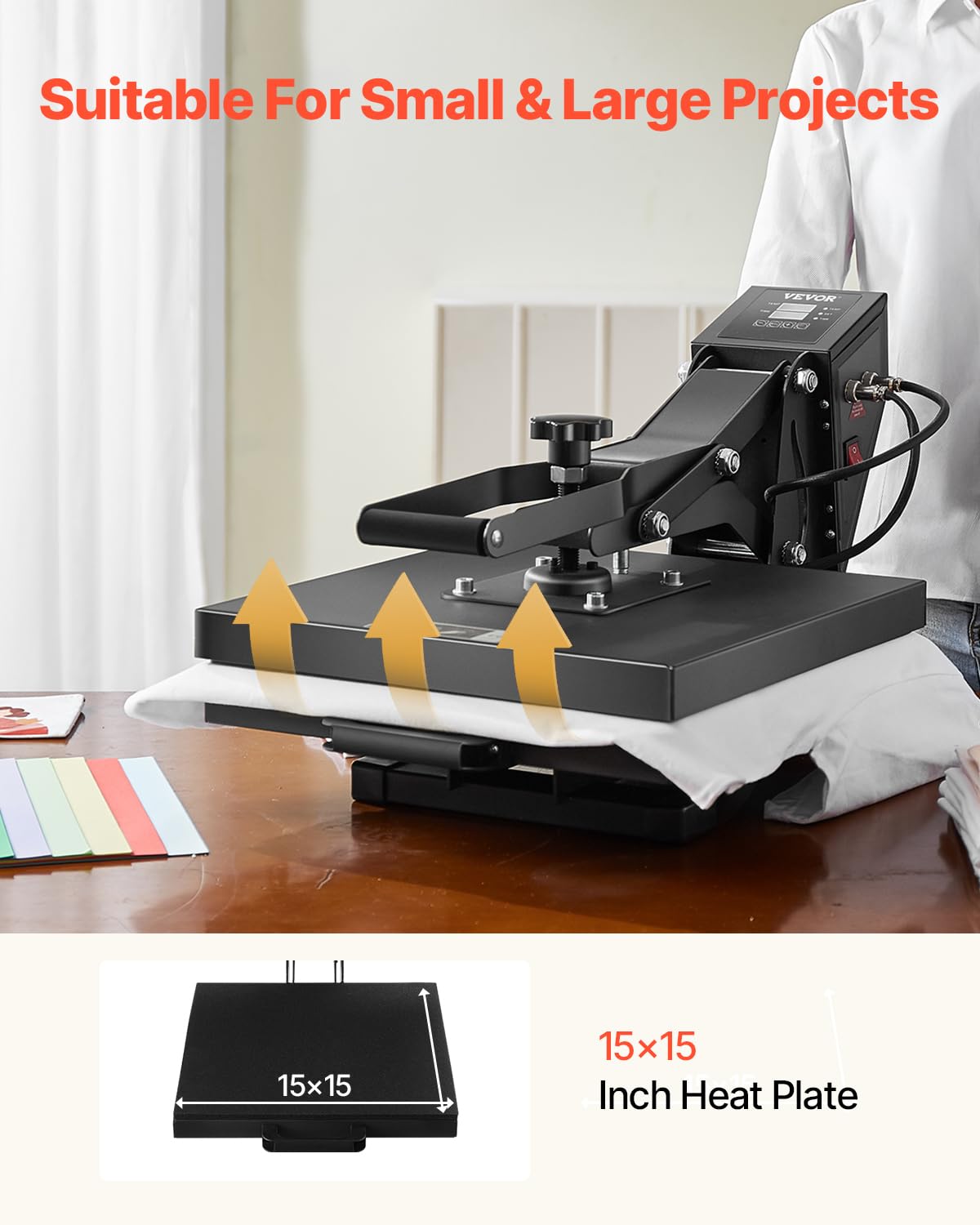 VEVOR 15x15 Inch Digital Heat Press Machine for T-Shirts & Sublimation - Fast Heating, High Pressure Industrial Grade Heat Transfer Press for Vinyl, HTV, DIY Crafts (Dark Black) - Perfect for Custom Apparel, Mugs & Home Decor Projects