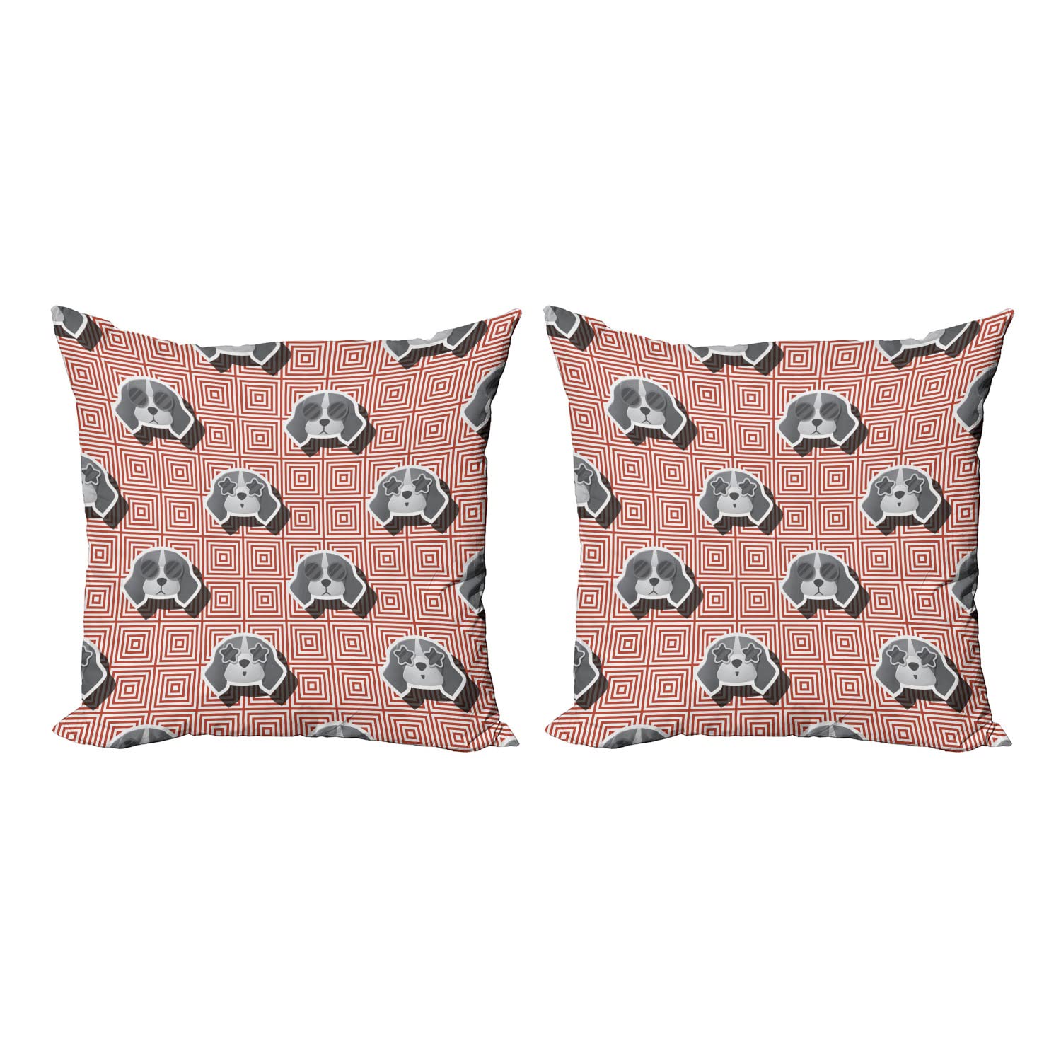 Ambesonne Dog Pillow Covers Set of 2, Beagle Puppies with Sunglasses Checkered Pattern - Perfect for Couch & Bed Decor