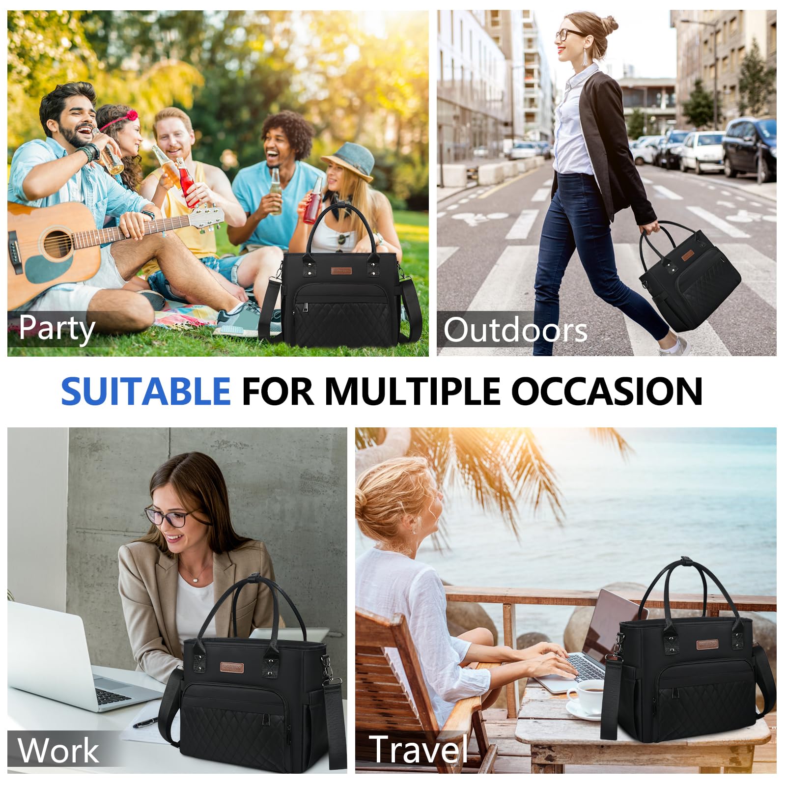 MIYCOO Insulated Lunch Bag for Women & Men - Leakproof Large Lunch Tote Box Cooler Bag for Office, School, Picnic - Black (Perfect for Work, Gym & Outdoor Activities)