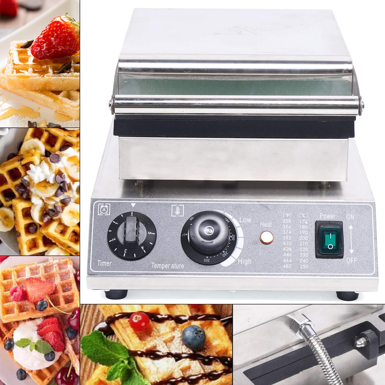 Commercial Waffle Maker Machine - 1500W Electric Waffle Iron with Non-Stick Surface, 6-Piece Waffle Capacity, Stainless Steel Design for Home & Bakery Use - Perfect for Waffles, Paninis, Mini-Pies & Hash Browns - Ideal for Breakfast, Brunch & DIY Cooking